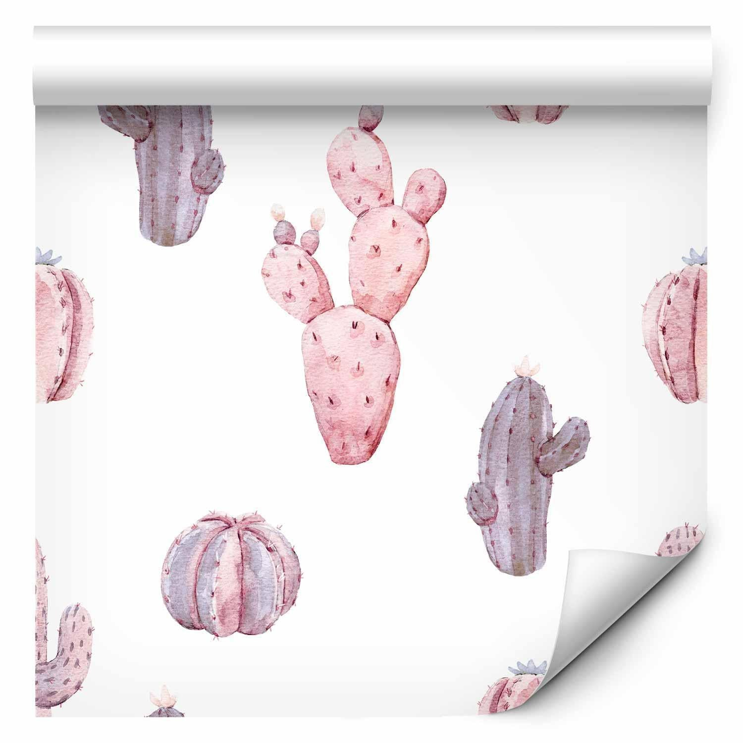 Premium Fade-Resistant Pink Cacti Wallpaper