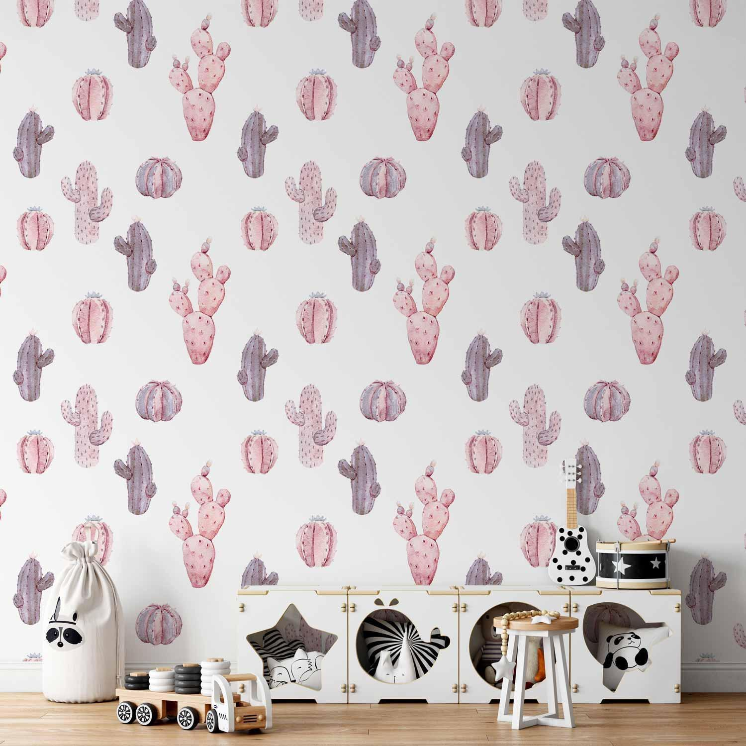 Premium Fade-Resistant Pink Cacti Wallpaper