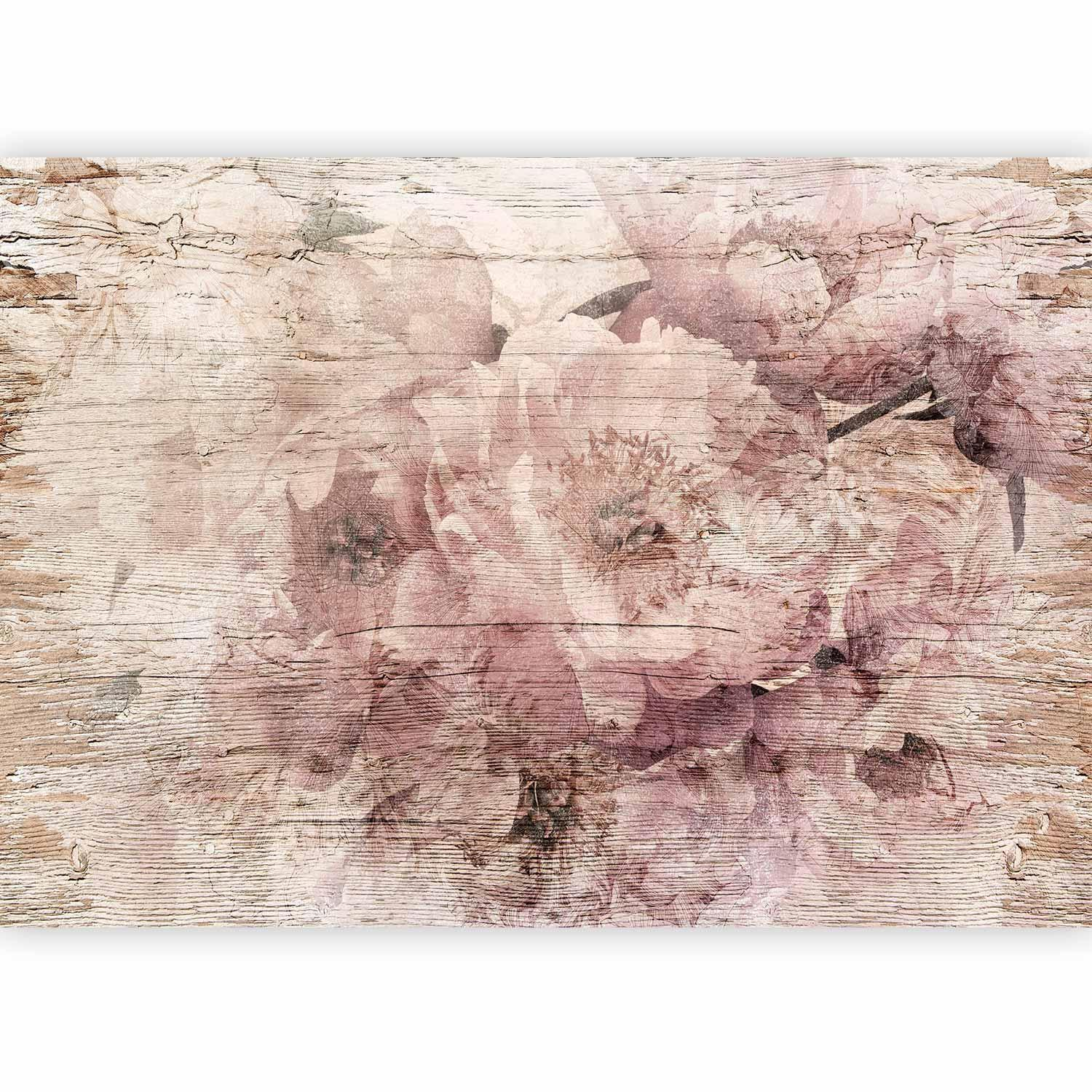 Flowers on Boards Wall Mural Wallpaper – Floral Wood Panel Design with 3D Surface Depth