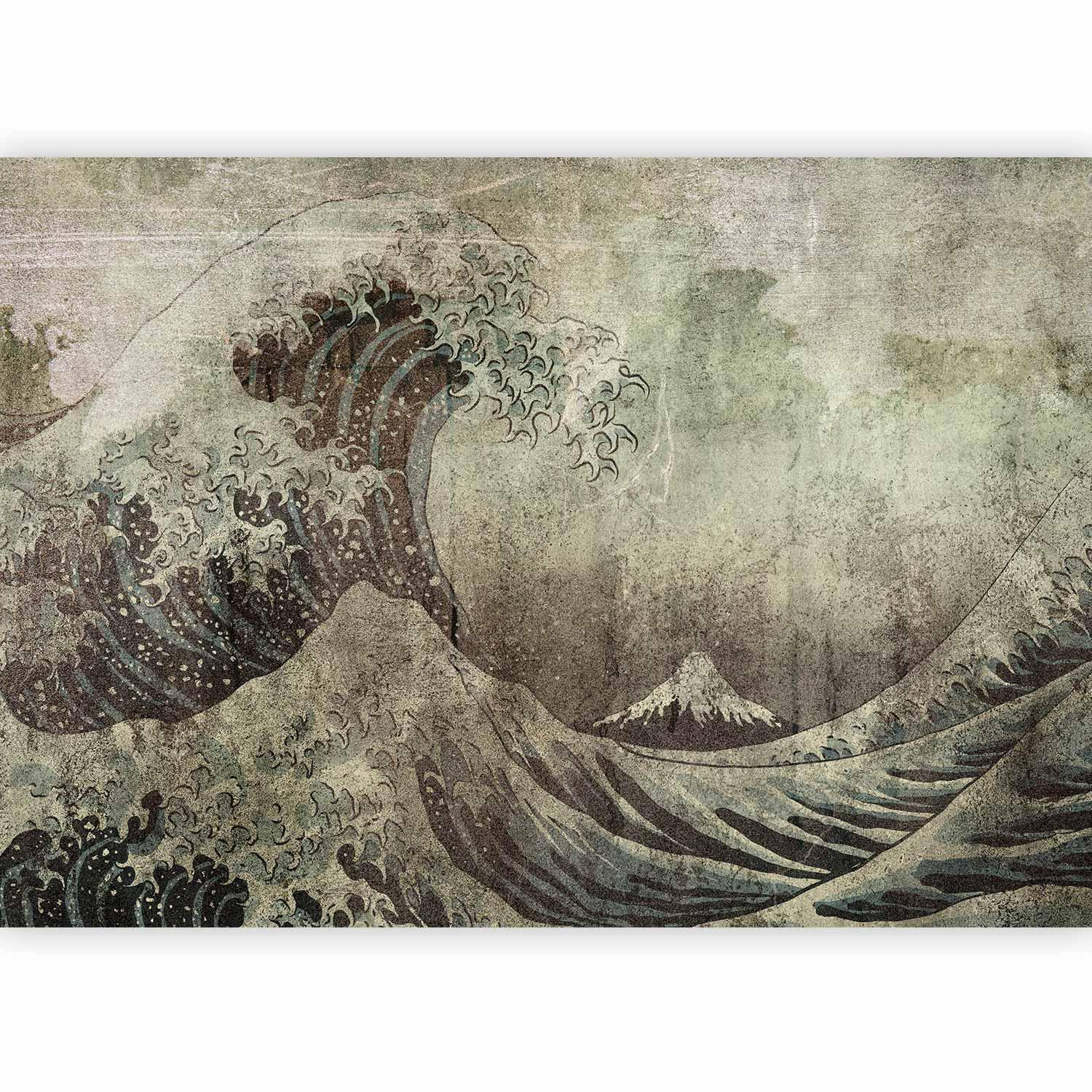 Great Wave in Kanagawa Retro Style Wall Mural – Rough Sea Landscape with 3D Effect and UV Protection