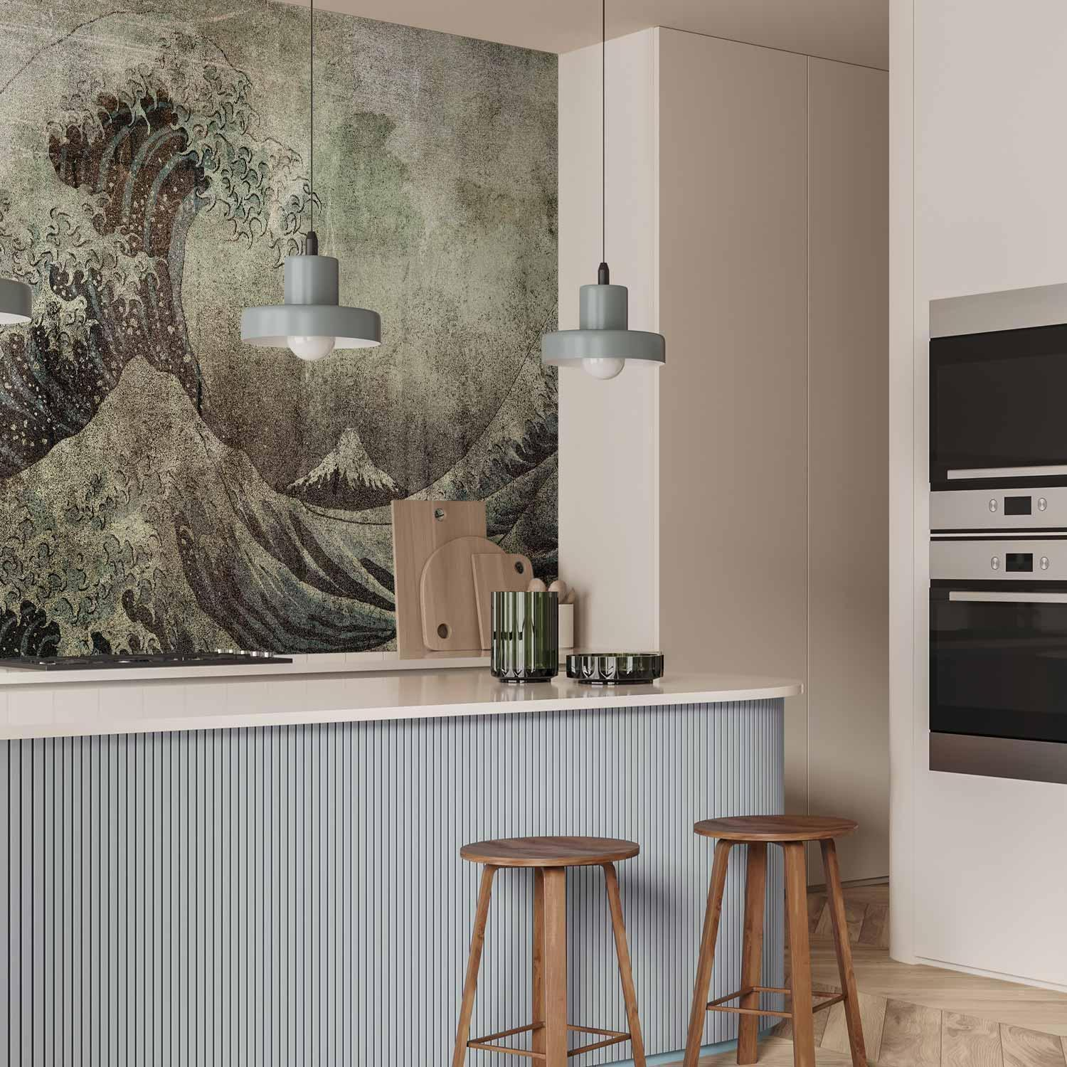 Great Wave in Kanagawa Retro Style Wall Mural – Rough Sea Landscape with 3D Effect and UV Protection
