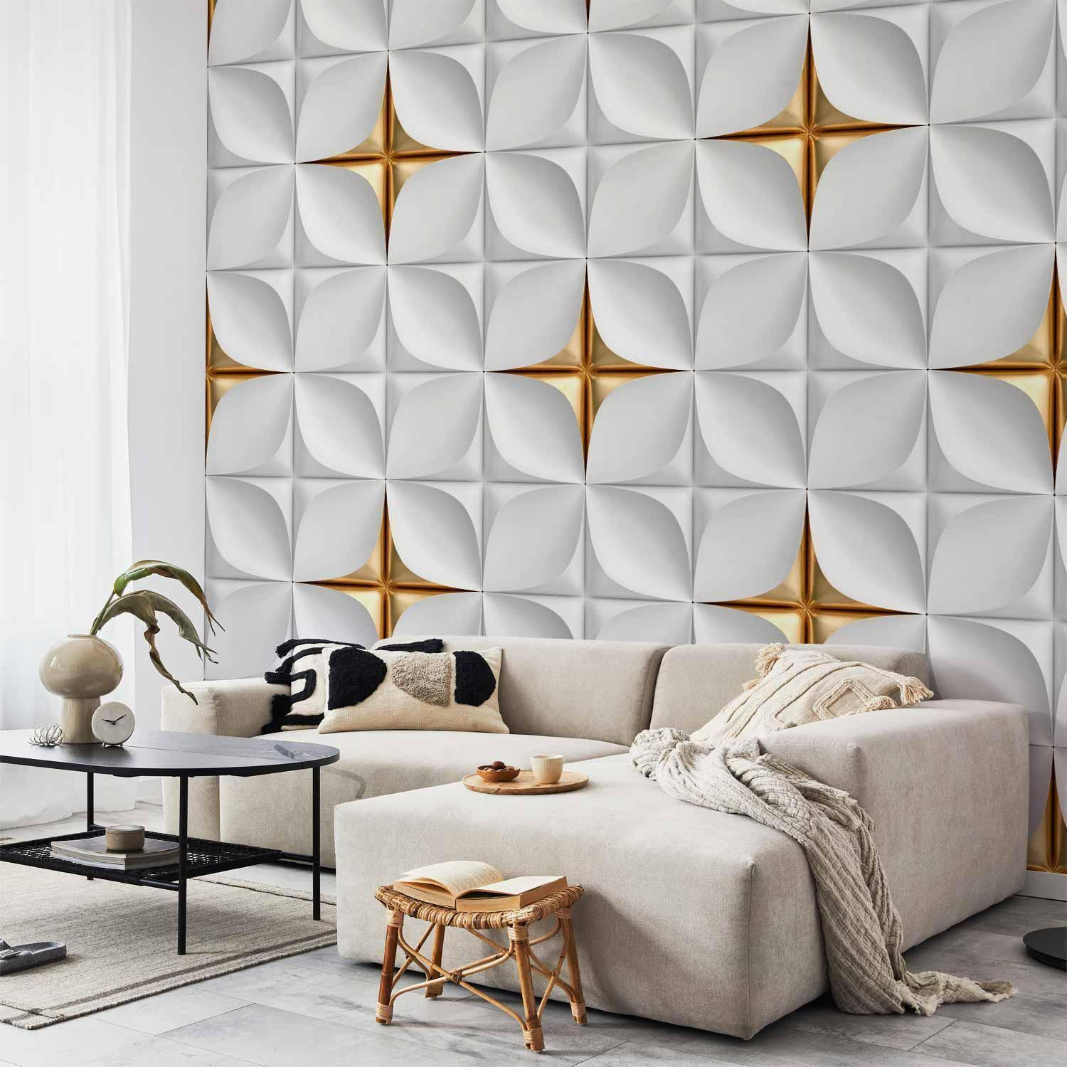 Golden Accent Wall Mural Wallpaper – Refined Metallic Tones with 3D Dimensional Effect