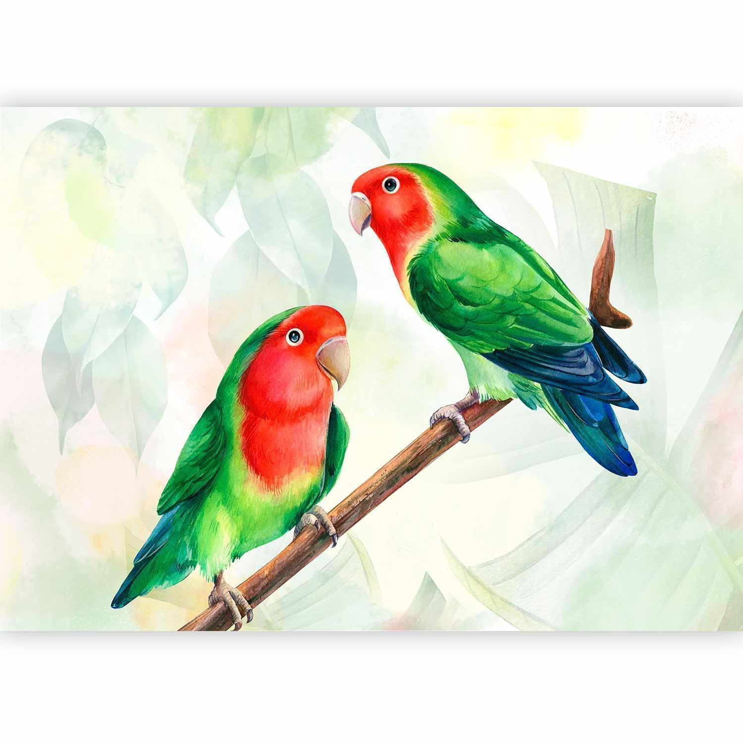 Lovebirds Wall Mural Wallpaper – Romantic Bird Scene with 3D Visual Depth