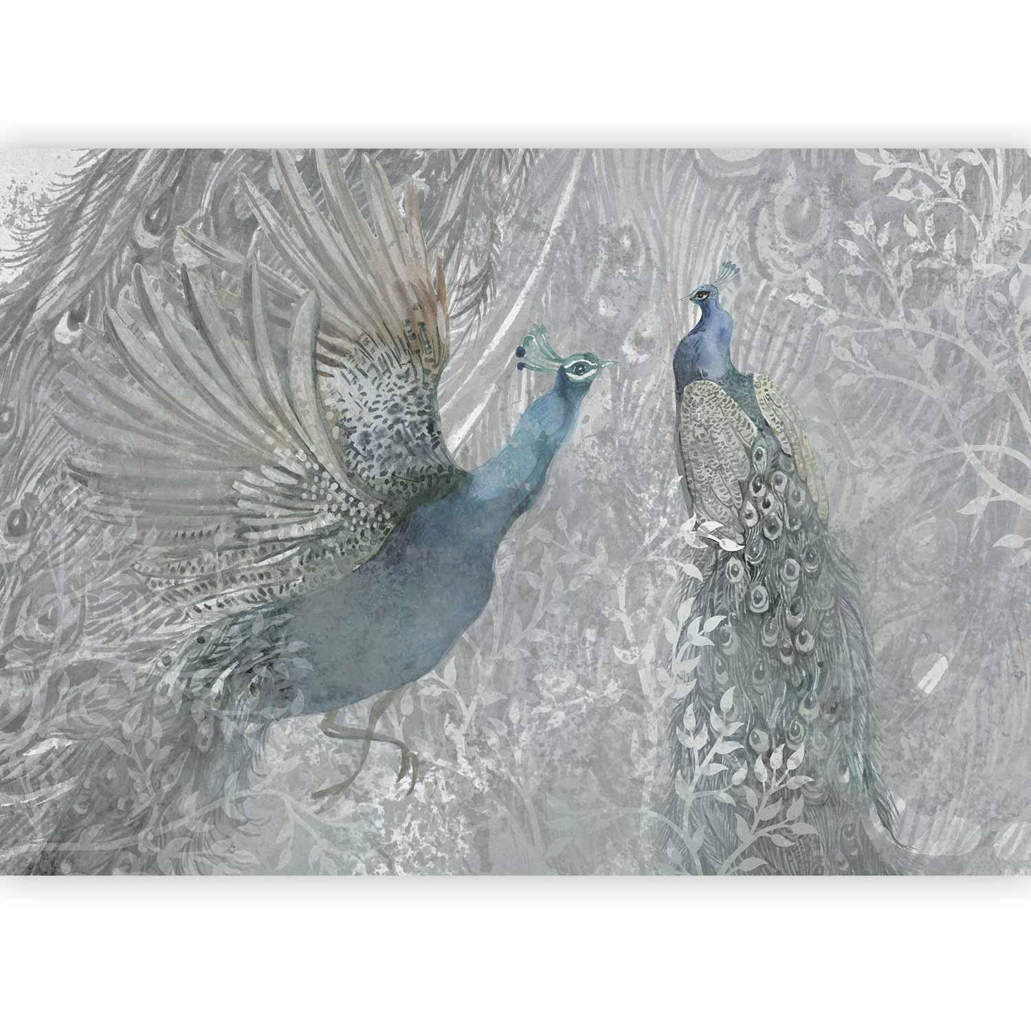 Peacocks Dancing Wall Mural Wallpaper – Elegant Decorative Design with 3D Effect Illusion