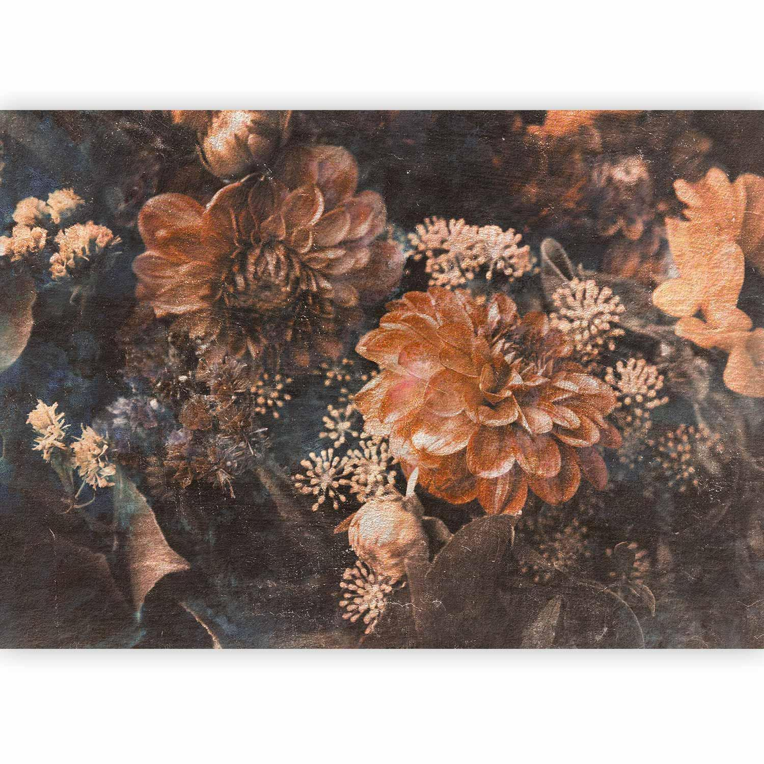 Retro Flowers Wall Mural Wallpaper – Third Variant with Dense Petal Composition and 3D Visual Depth