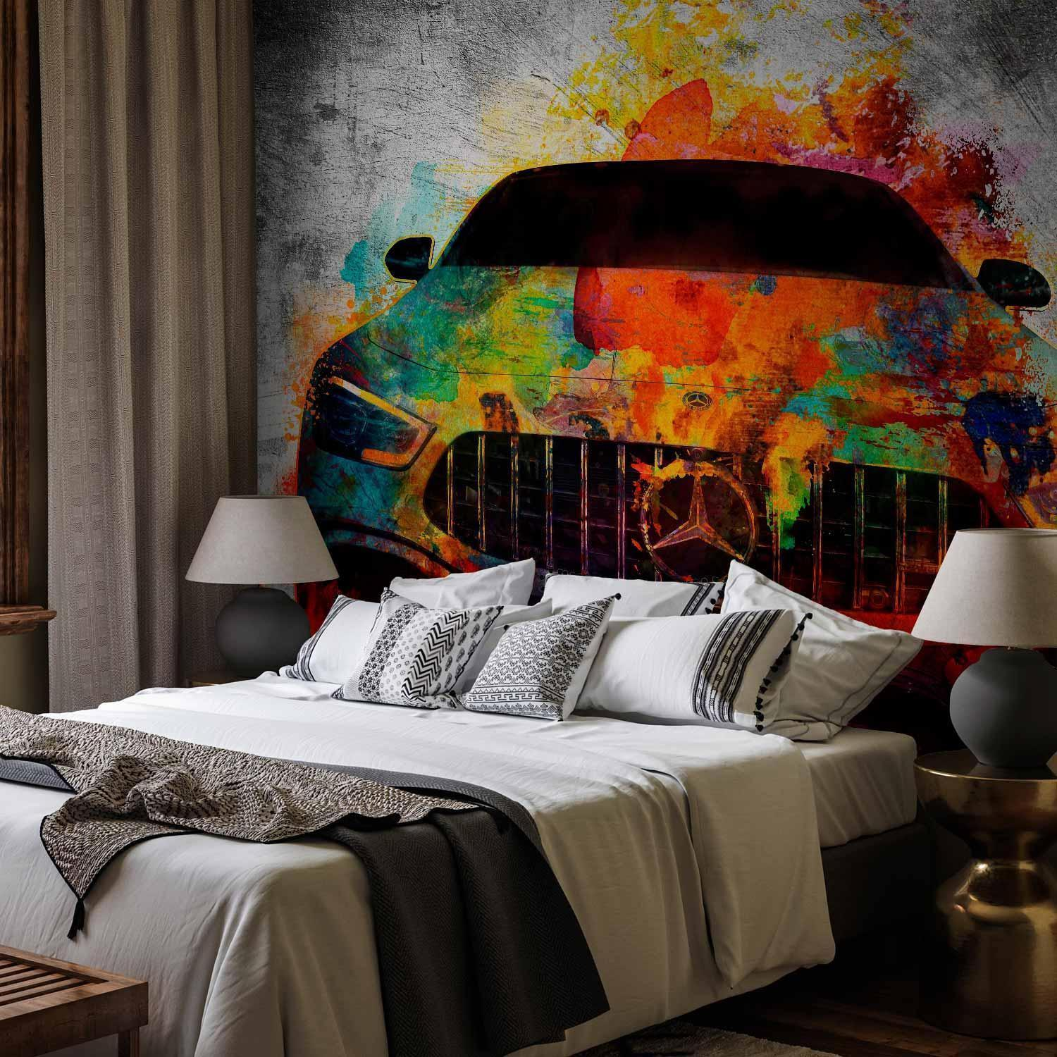 Great Car Wall Mural Wallpaper – Luxury Car Design with Color Accents and 3D Visual Depth