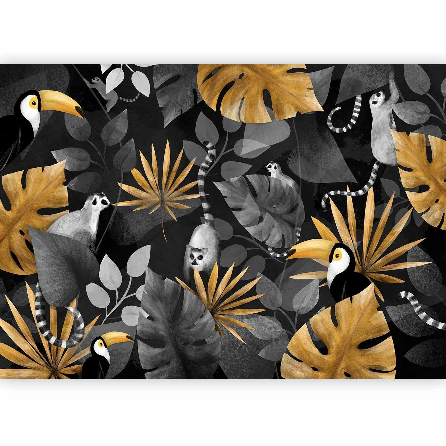 Happy Lemurs Wall Mural Wallpaper – Playful Jungle Scene with 3D Layered Effect