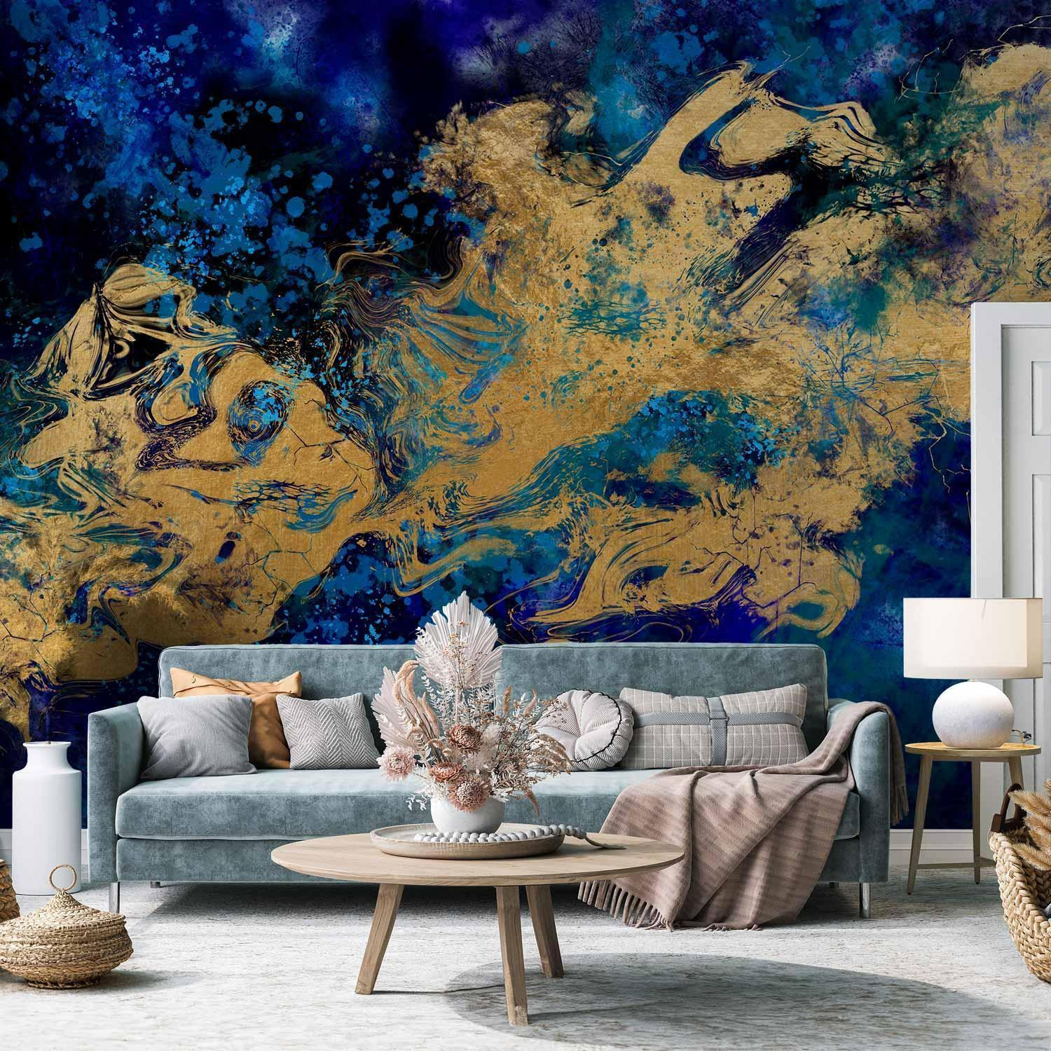 Gorgeous Blue Wall Mural Wallpaper – Layered Blue Pattern with 3D Effect Illusion
