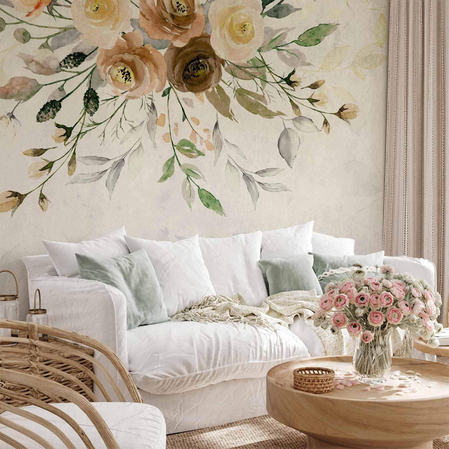 Summer Bloom Wall Mural Wallpaper – Retro Floral Motif with Floating 3D Visual Depth