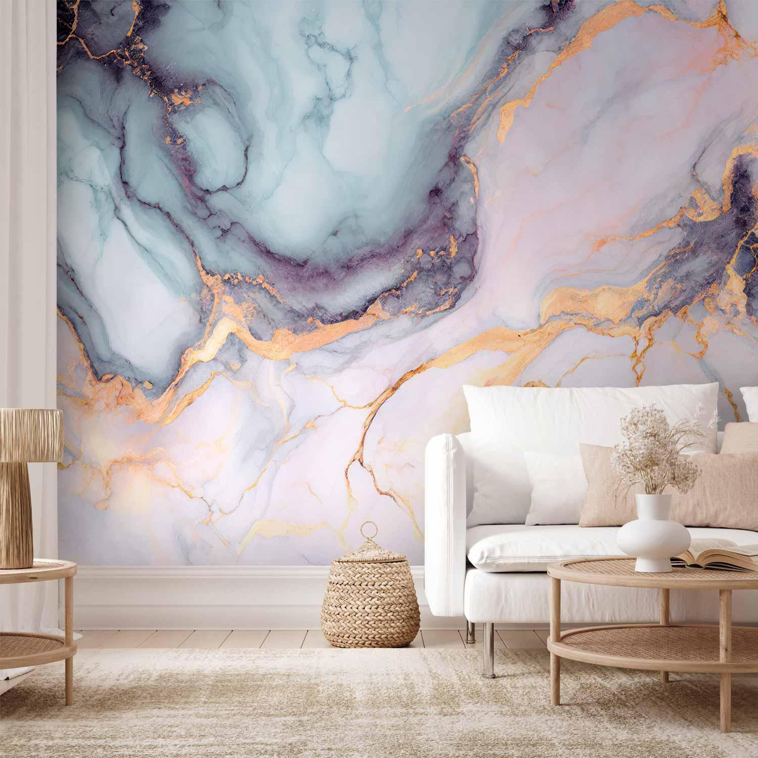 Pastel Marble Wall Mural Wallpaper – Pink & Blue Stone Design with 3D Effect Illusion