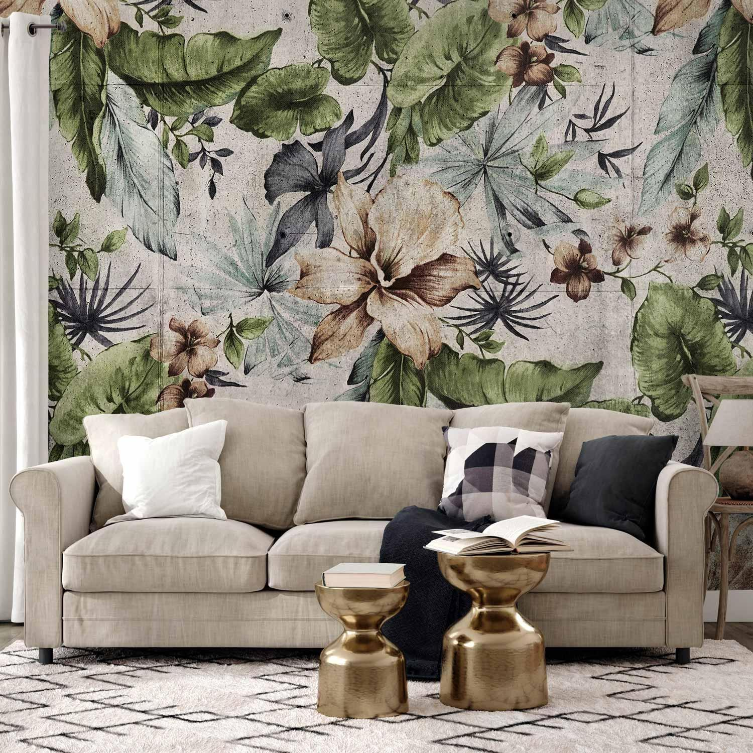 Urban Botanical Wall Mural Wallpaper – City Vegetation Design with 3D Effect Illusion