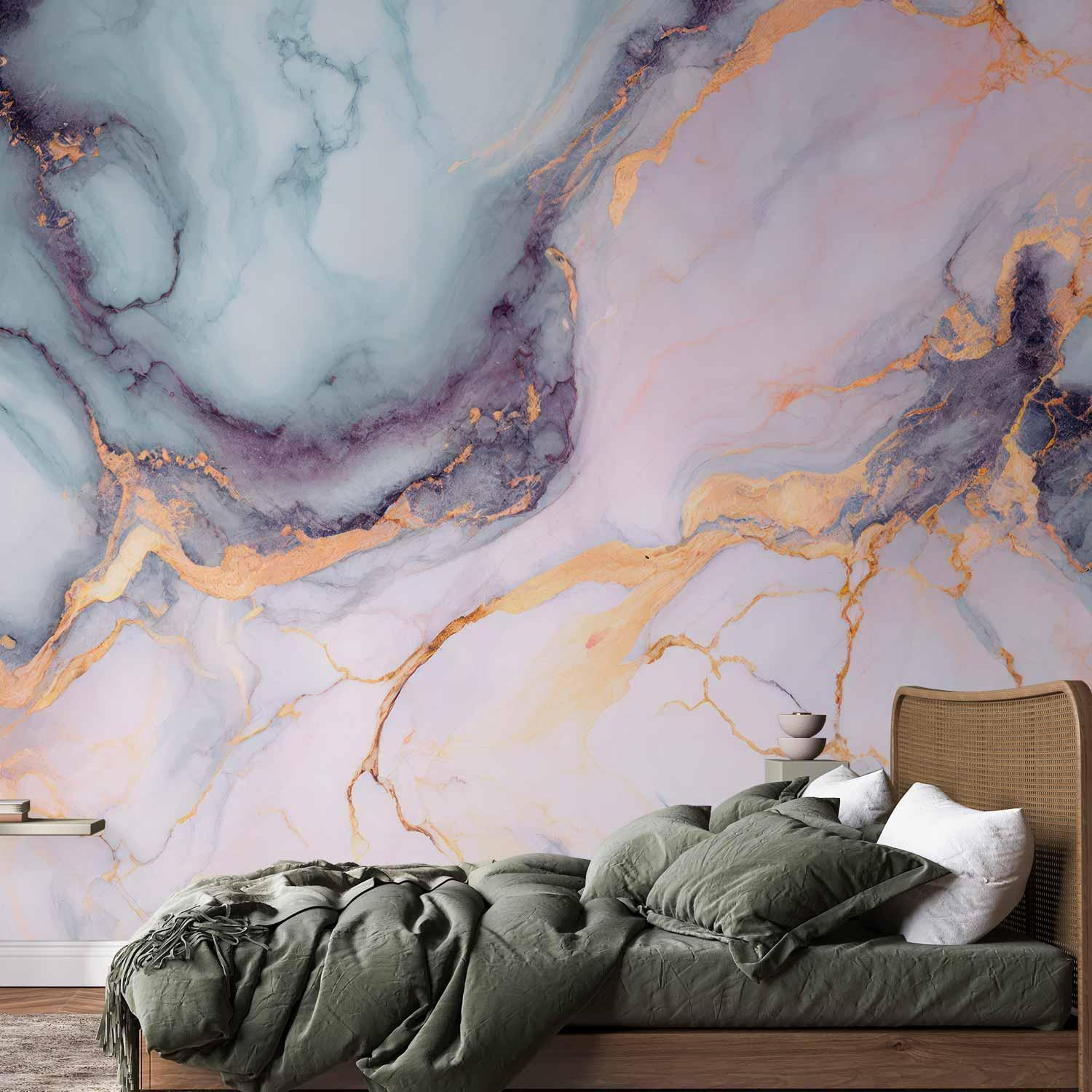 Pastel Marble Wall Mural Wallpaper – Pink & Blue Stone Design with 3D Effect Illusion