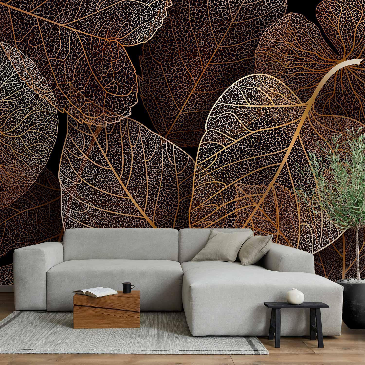 Botanical Leaf Wall Mural Wallpaper – Oversized Foliage Design with 3D Effect Illusion