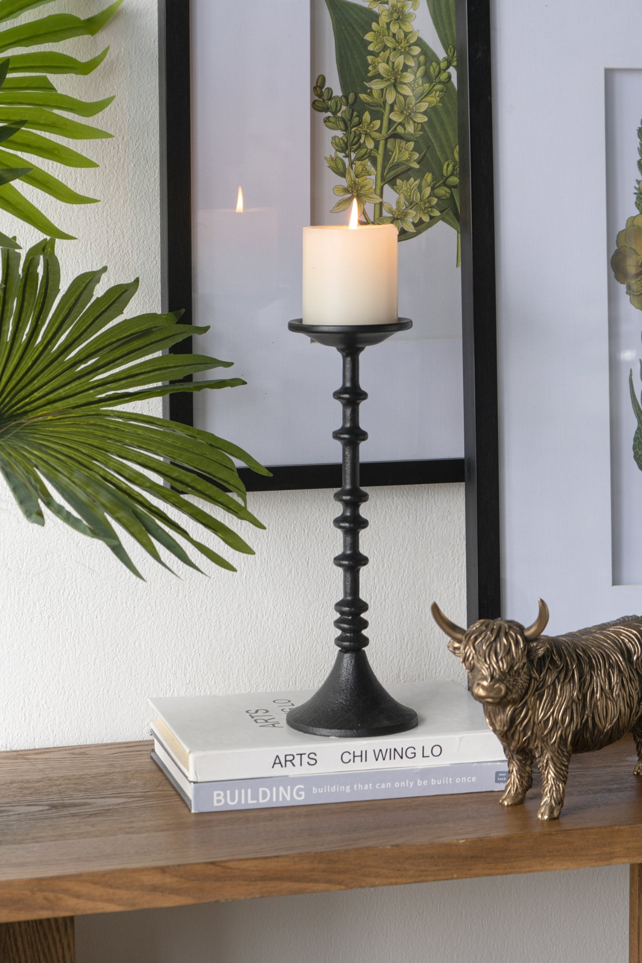 D4x13.5' Decorative Black Iron Candle Holder with Spindle Design