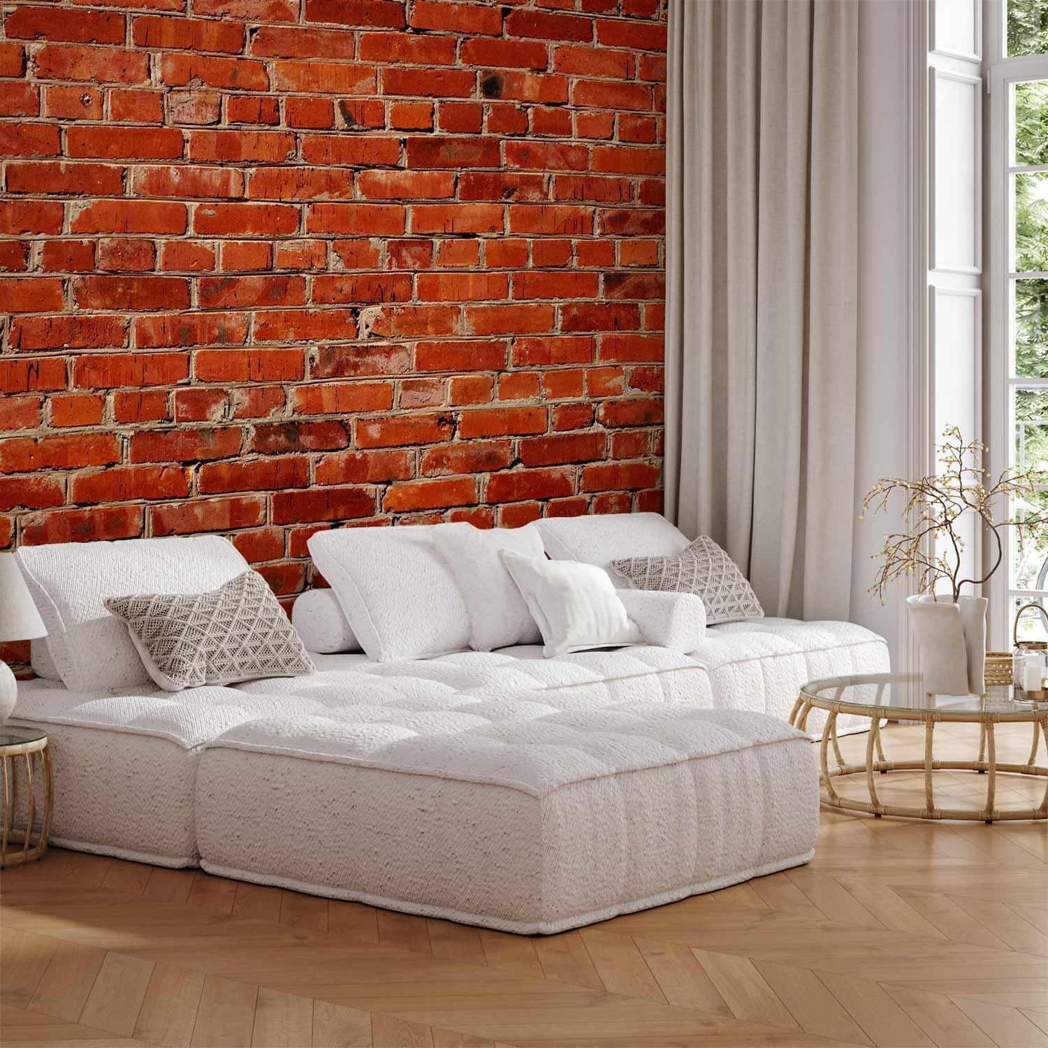 Old Wall Wall Mural Wallpaper – Retro Red Brick Design with 3D Surface Depth