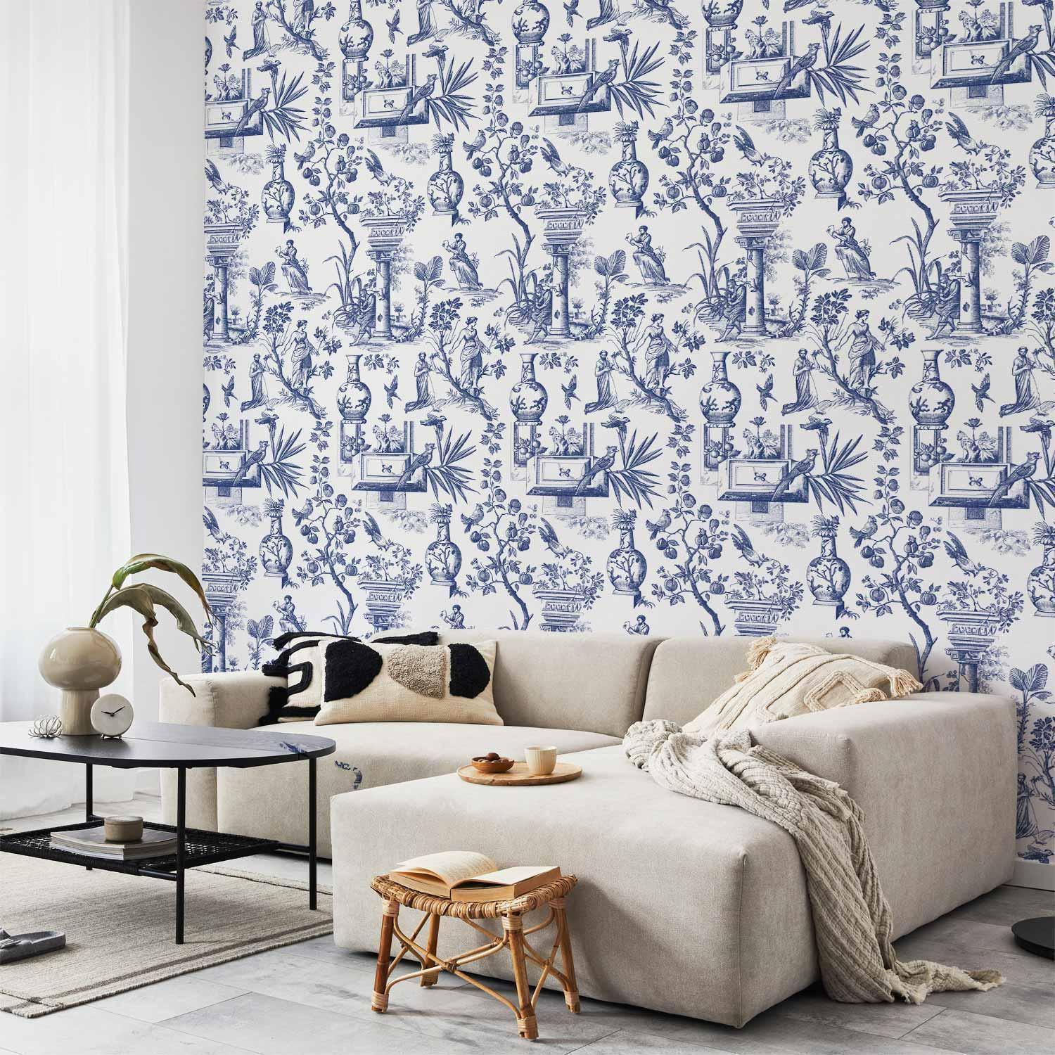 Premium UV-Resistant Blue Antique Wallpaper