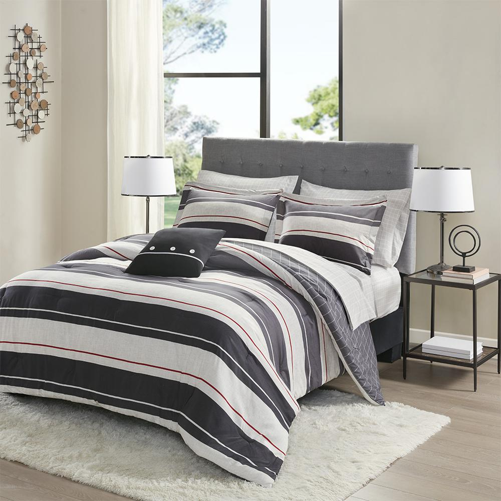 Patrick 8 Piece Comforter Set with Bed Sheets, Navy color
