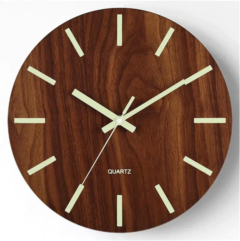 12" Luminous Wooden Wall Clock – Silent Non-Ticking Quartz, Large Numbers & Hands, Easy to Read Day & Night
