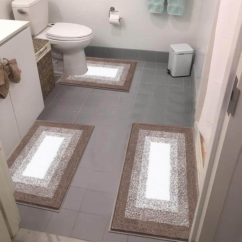 LOKHOM 3-Piece Bathroom Rug Set – Non-Slip, Absorbent Microfiber, Soft Farmhouse Style, Includes U-Shaped Toilet Mat & Shower Rug – Machine Washable