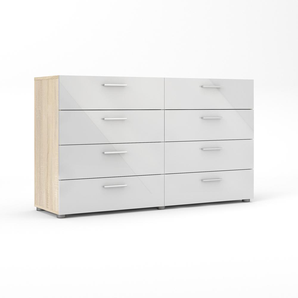 Austin 8-Drawer Double Dresser in Oak and White High-Gloss Finish