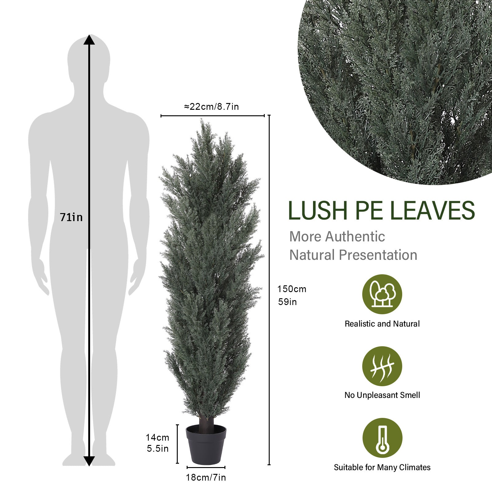 5FT Detachable Artificial Green Cypress Tree Realistic Tall Faux Plant for Indoor and Outdoor Decoration 2pcs/set