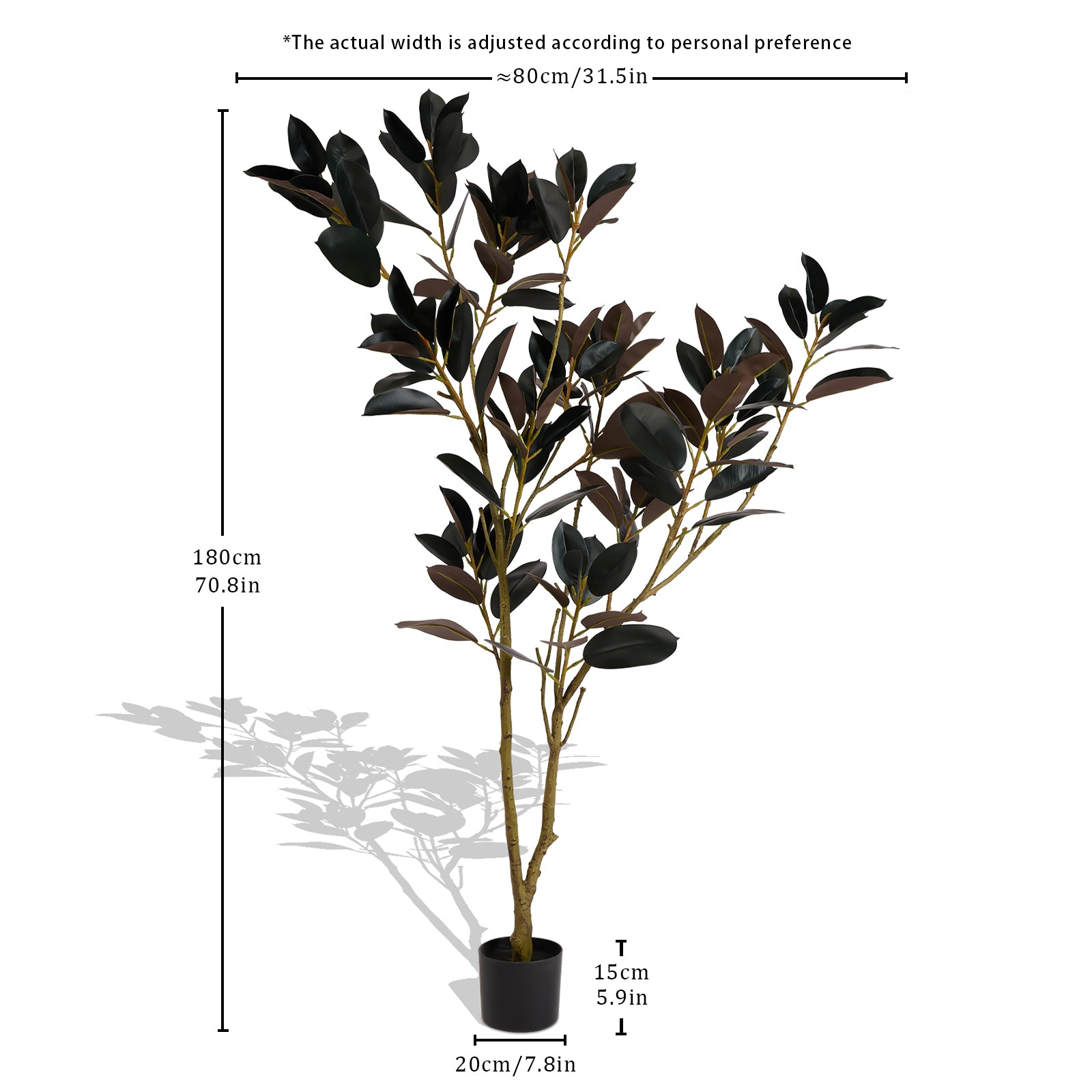 Artificial Rubber Tree, 6FT Tall Fake Plant for Indoor Home, Office, Living Room, Patio, or Porch Decoration, 1pc/set