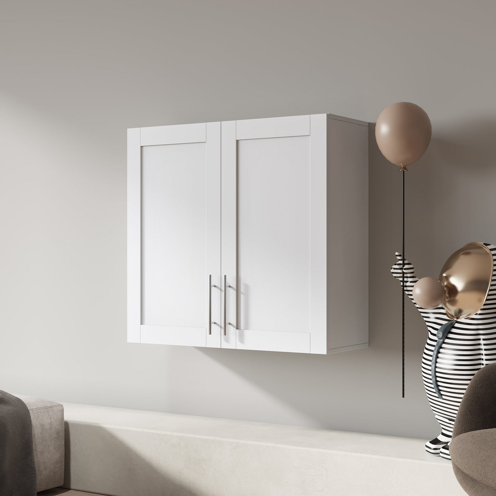 Stackable Wall Mounted Storage Cabinet, 11.81 'D x 31.50'W x 29.92 'H, White