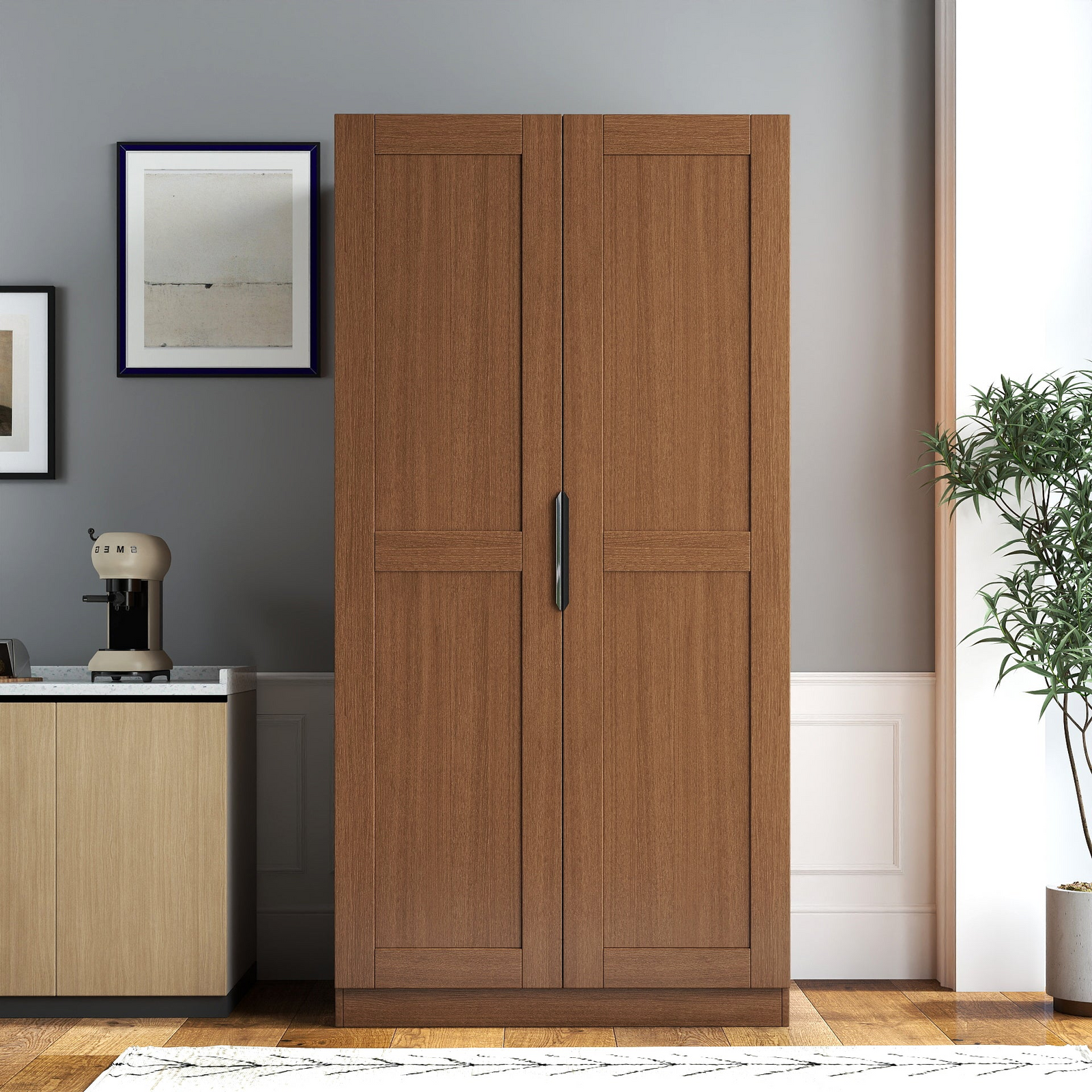 62.99in Kitchen Pantry Cabinet, Walnut  Freestanding Buffet Cupboards Sideboard with Doors &  Shelves, Kitchen Pantry Storage Cabinet for Kitchen, Living Room and Dinning Room