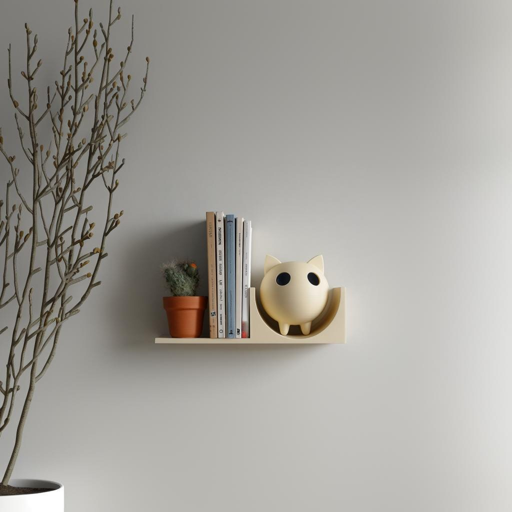 3D Printed Kitty Bookend Wall Shelf – Playful Floating Shelf for Books and Small Decor