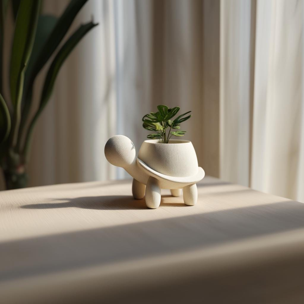 3D Printed Turtle Planter – Geometric Tabletop Plant Pot for Modern Decor