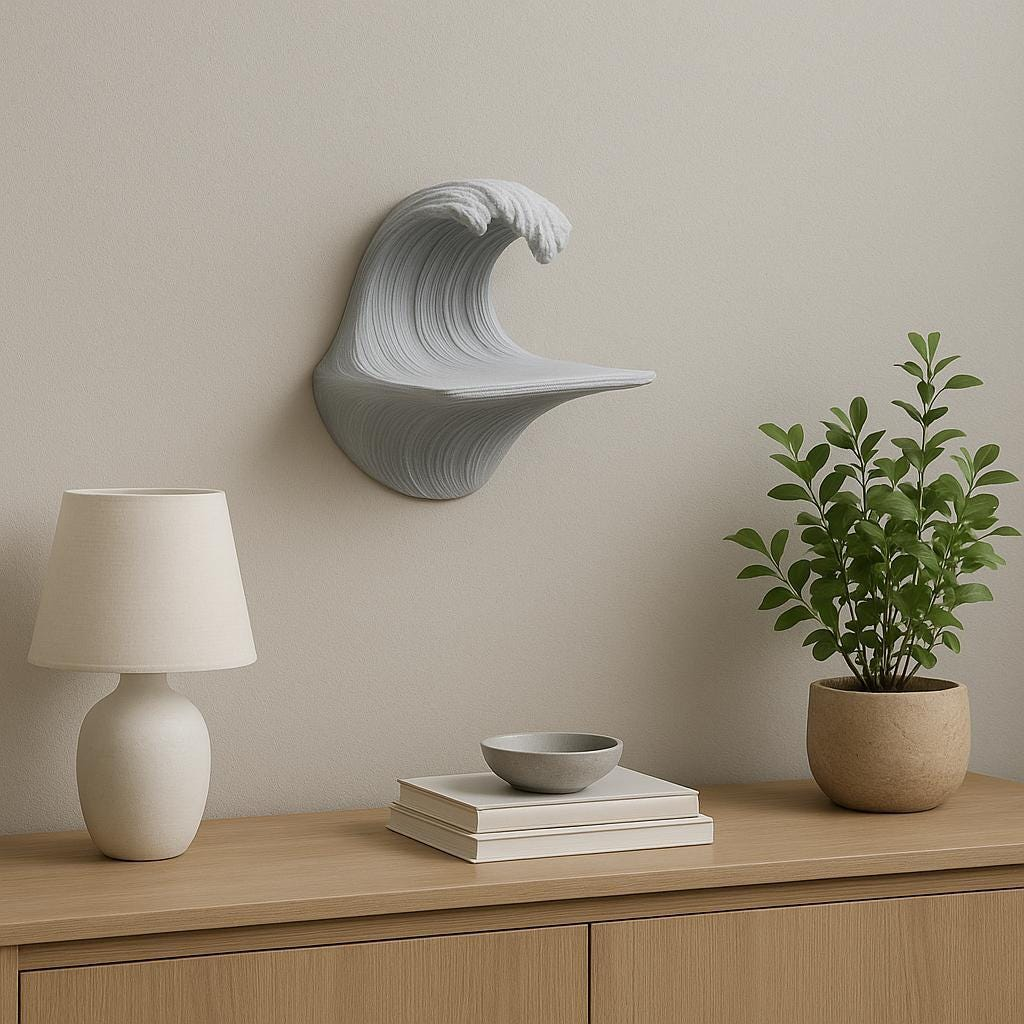 3D Printed Wave Wall Shelf – Sculptural Floating Shelf for Coastal and Modern Decor