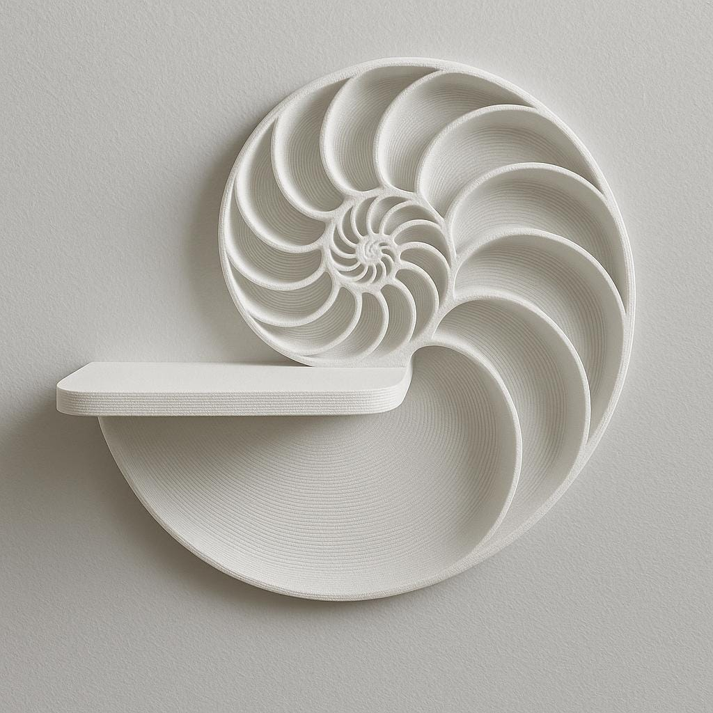 3D Printed Nautilus Wall Shelf – Spiral Floating Shelf for Coastal and Minimalist Decor