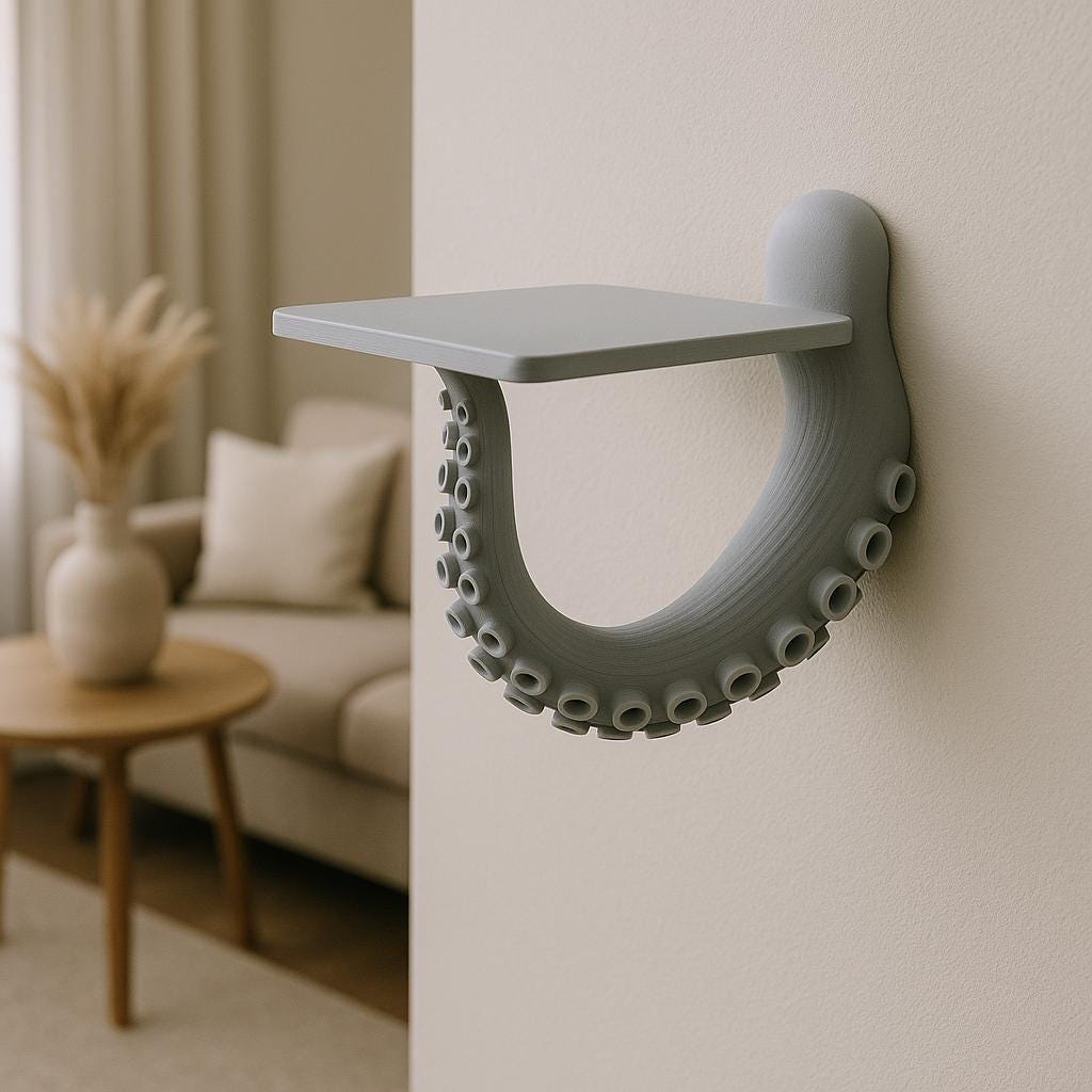 Octopus Tentacle Wall Shelf | Nautical 3D Printed Shelf | Sea Creature Floating Shelf | Coastal Wall Decor | Marine-Inspired Home Accent