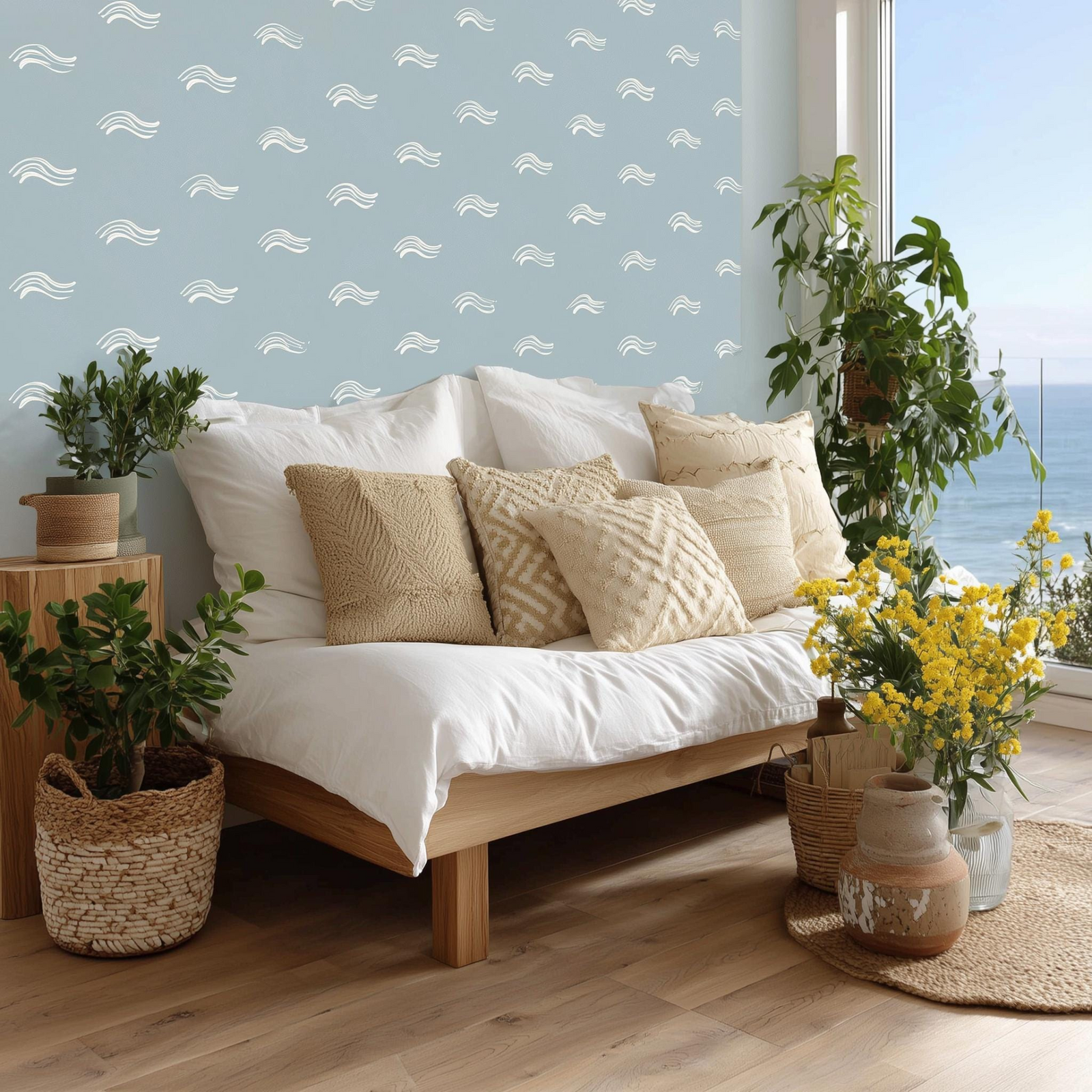 Minimalist Ocean Wave Peel and Stick Wall Decal Set (30 Pieces)