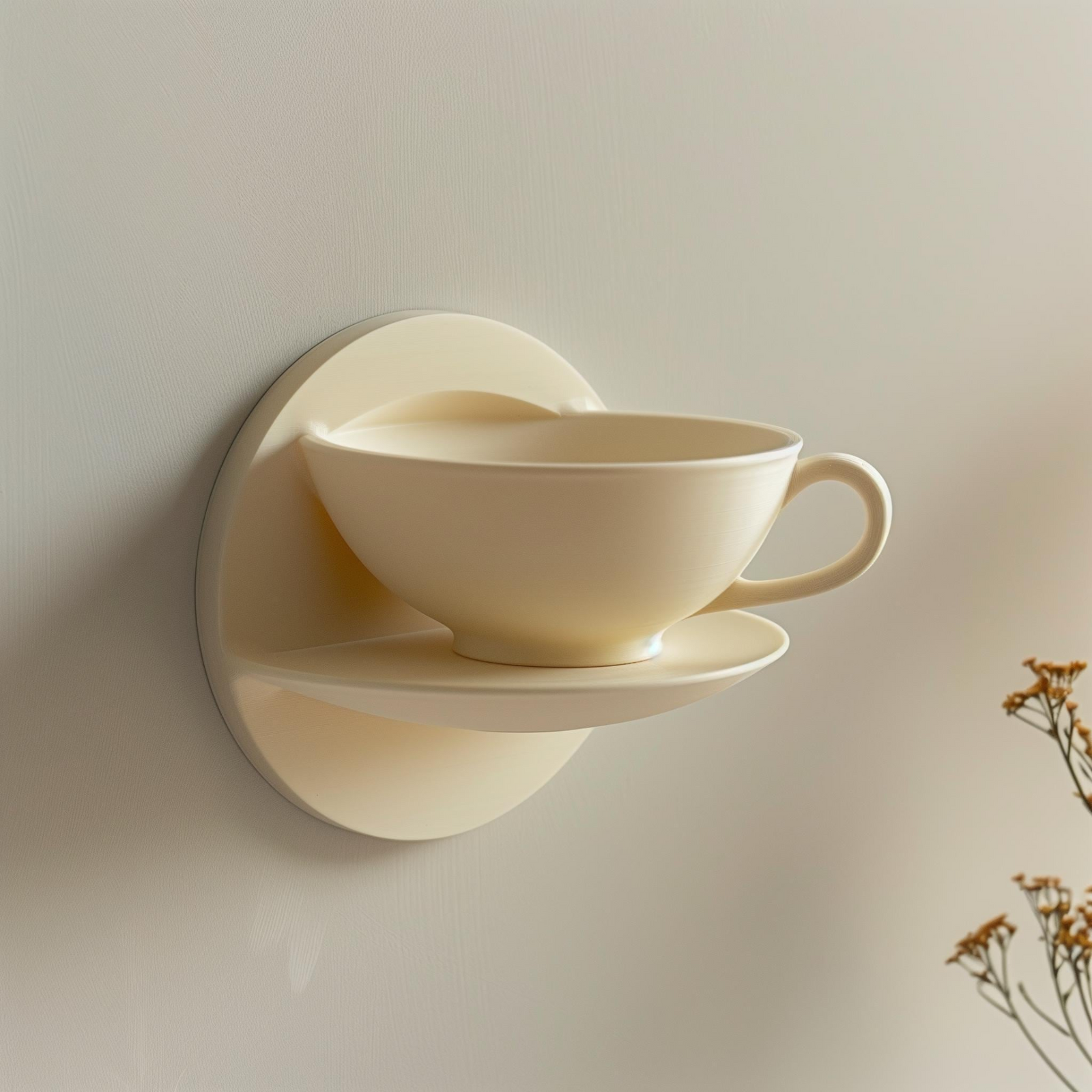 3D Printed Teacup Wall Shelf | Unique Floating Shelf Design | Modern Kitchen and Cafe Decor | Minimalist Contemporary Wall Accent