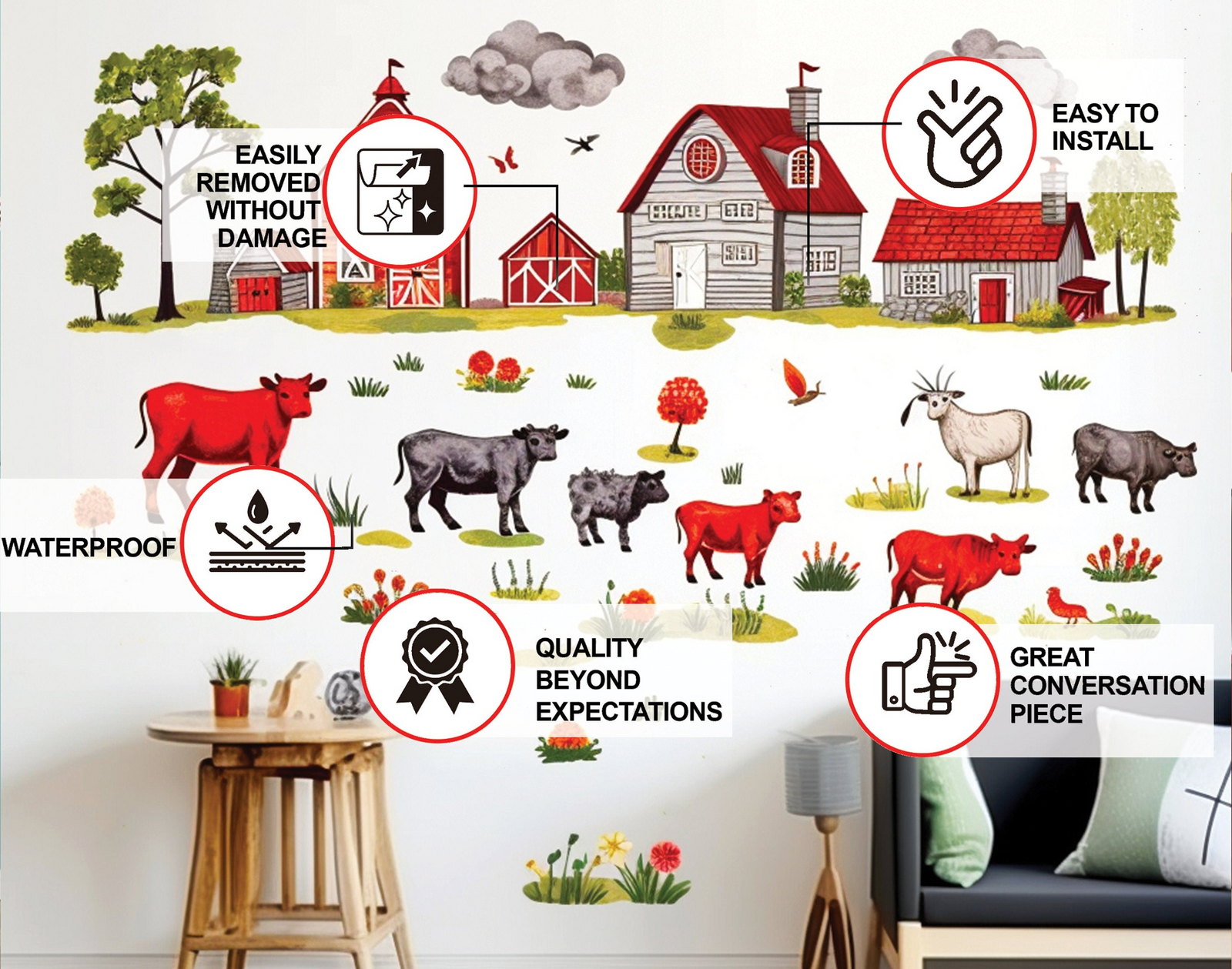 Farm Theme Peel and Stick Wall Decal Set