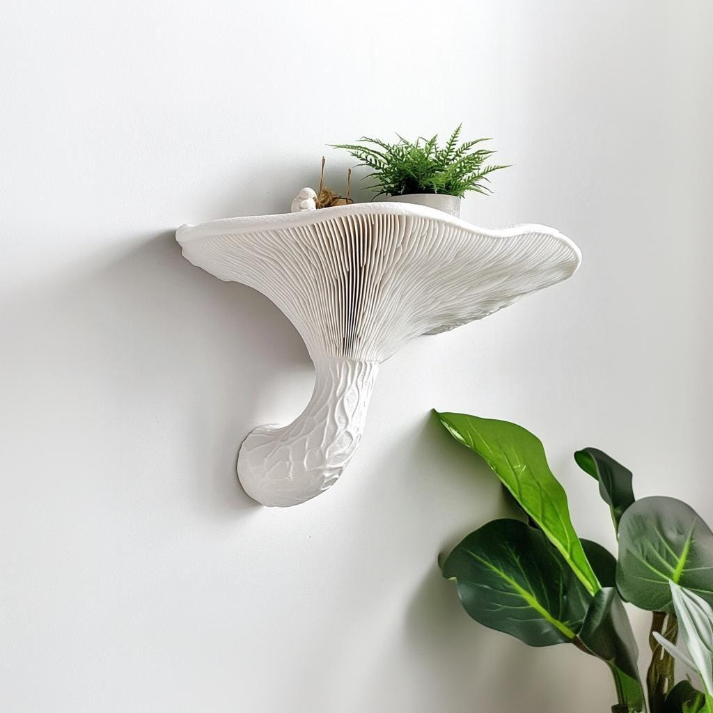 3D Printed Honey Mushroom Wall Shelf – Sculptural Botanical Floating Decor