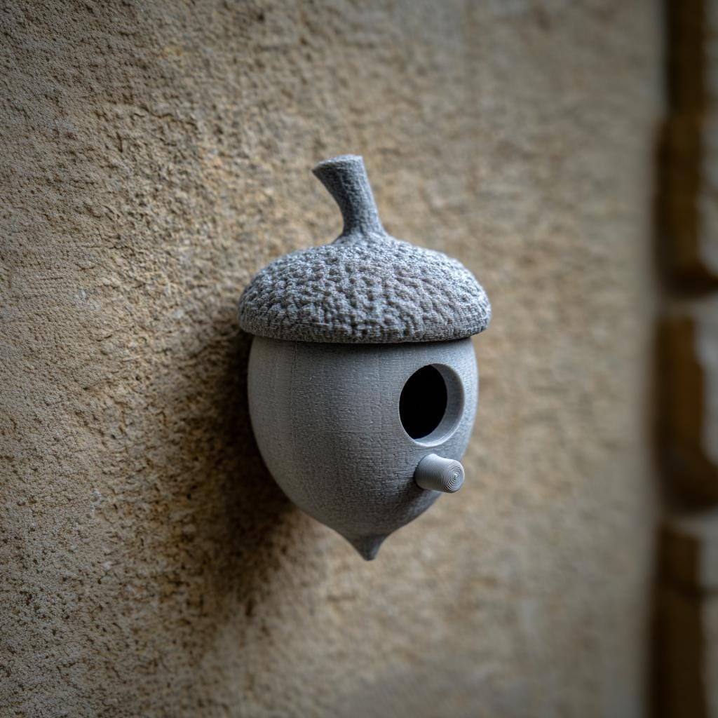 3D Printed Acorn Birdhouse Wall Storage Decor – Forest-Inspired Wall Accent with Hidden Compartment