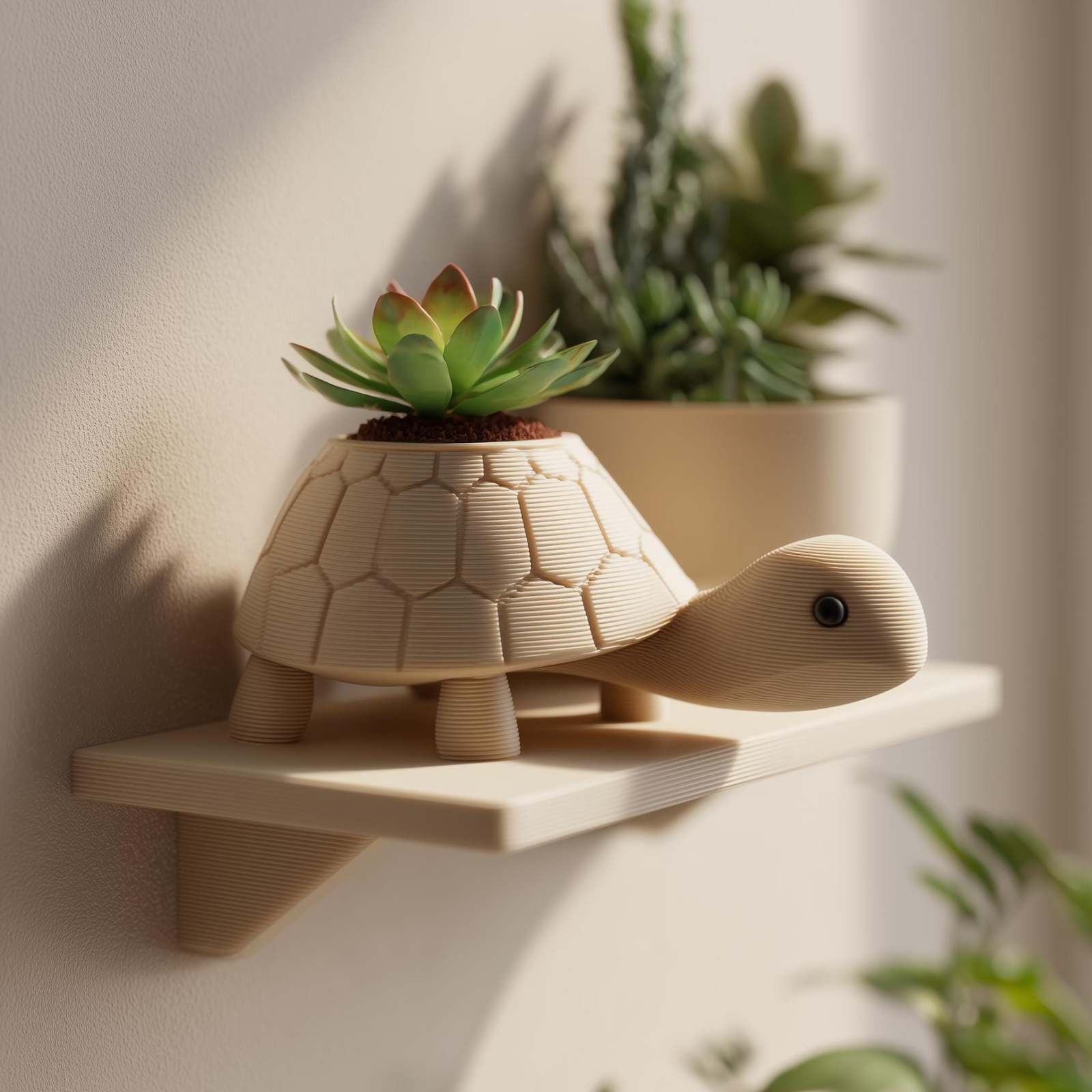 Turtle Peel and Stick Wall Shelf Planter – 3D Printed Floating Decorative Ledge