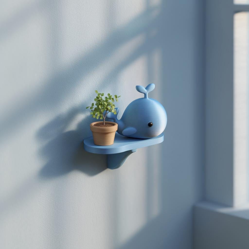 3D Printed Whale Wall Shelf – Playful Kids Wall Shelf for Small Decor and Bedtime Essentials