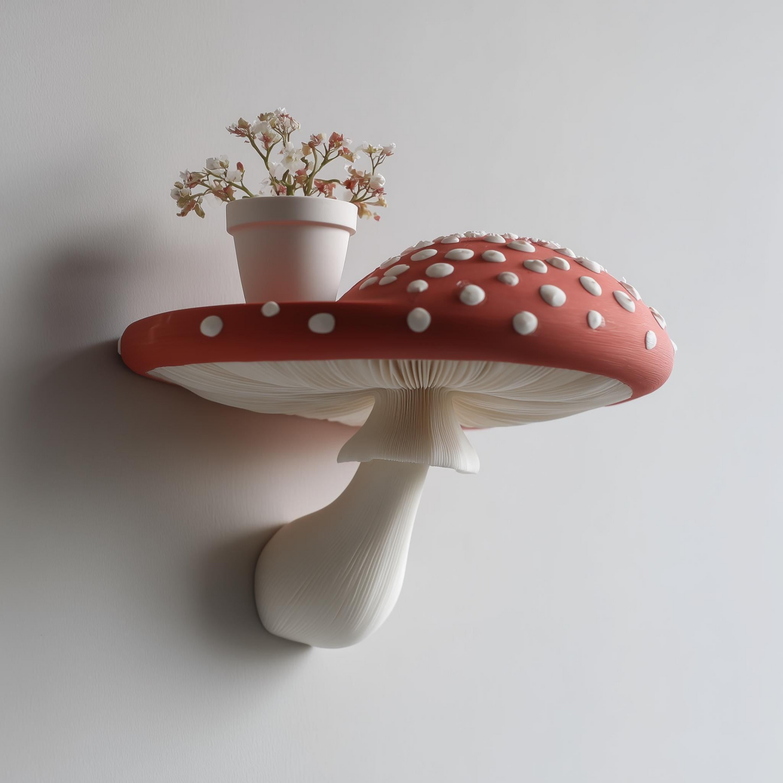 3D Printed Mushroom Wall Shelf | Amanita Toadstool Floating Ledge | Whimsical 3D Printed Wall Decor for Cozy Fantasy Inspired Interiors