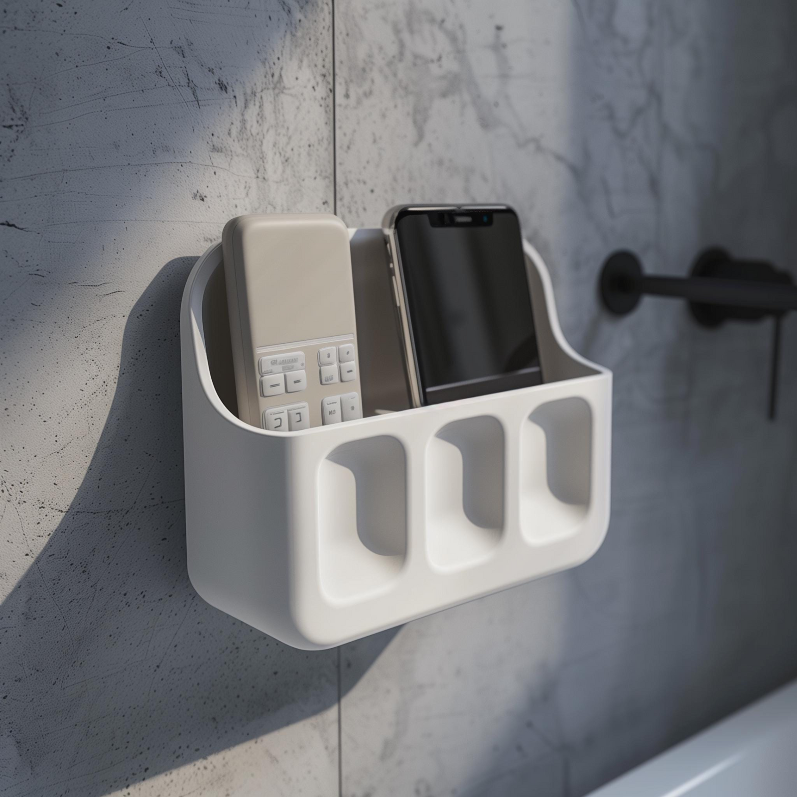 3D Printed Wall Organizer Shelf | Minimal Floating Storage Caddy | Modern Phone, Remote and Small Items Holder for Home Interiors Spaces