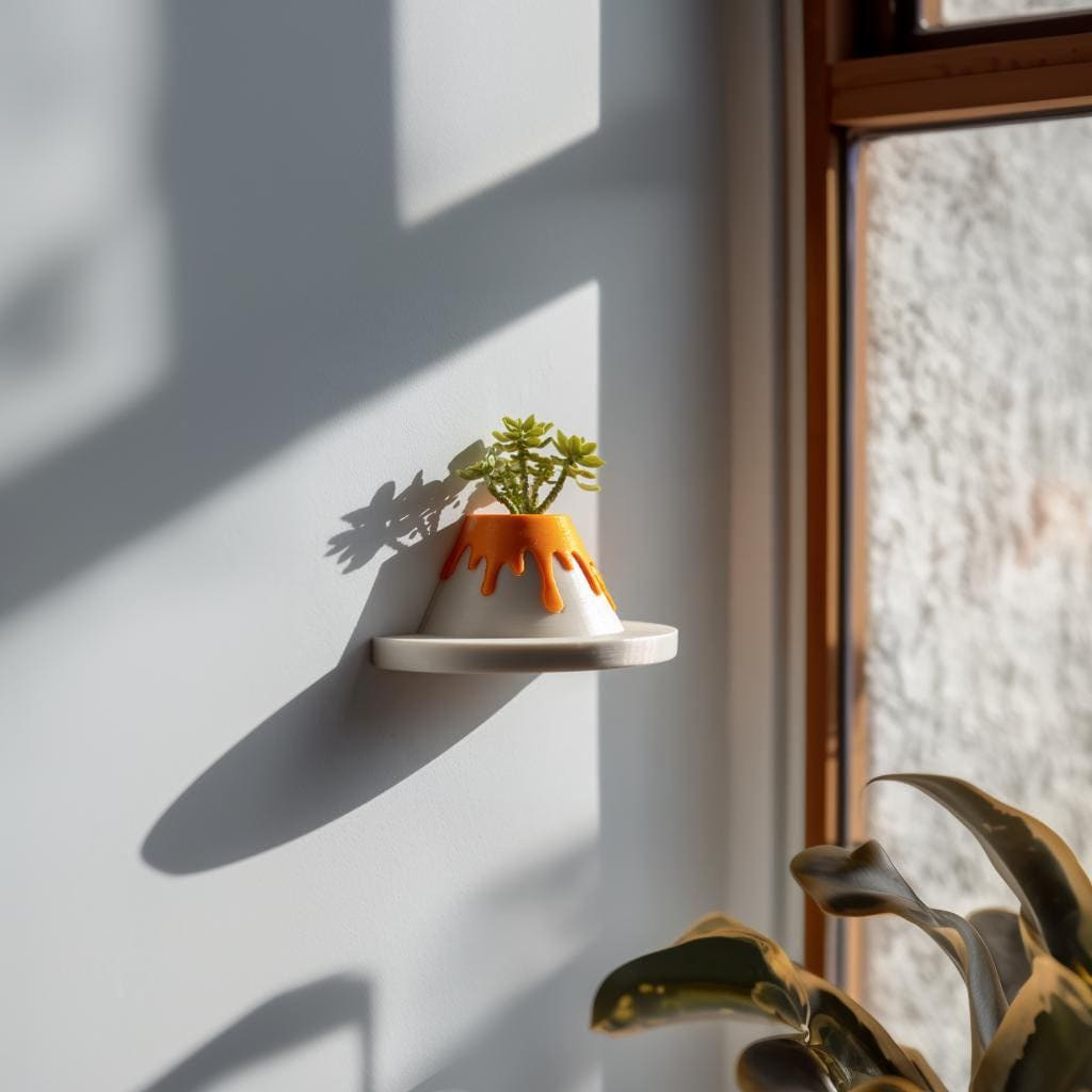 Volcano Peel and Stick Wall Shelf Planter – 3D Printed Decorative Floating Ledge