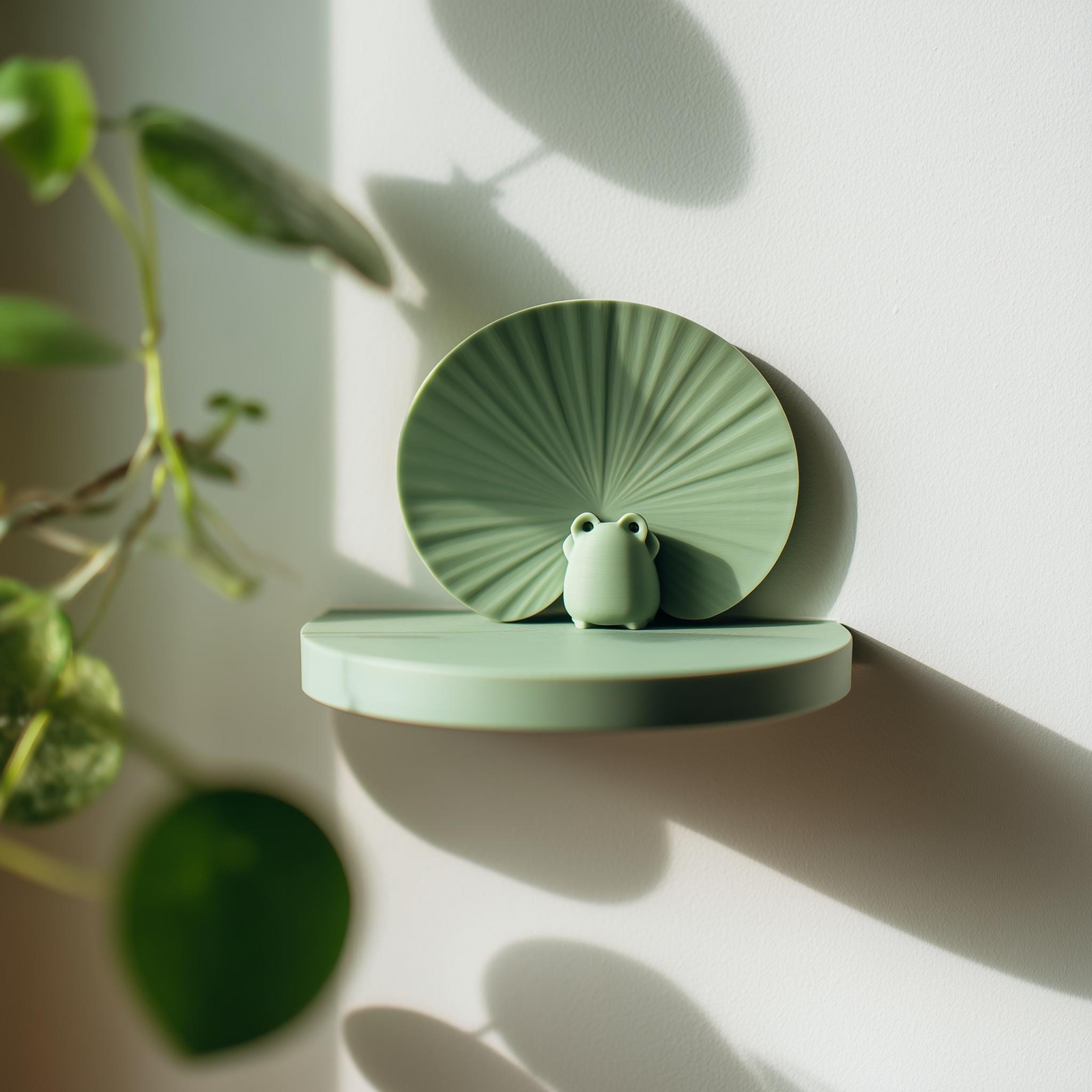 3D Printed Frog Wall Shelf | Minimalist Lily Pad Inspired Floating Ledge | Cute Modern Wall Decor Accent for Cozy Relaxed Home Interiors