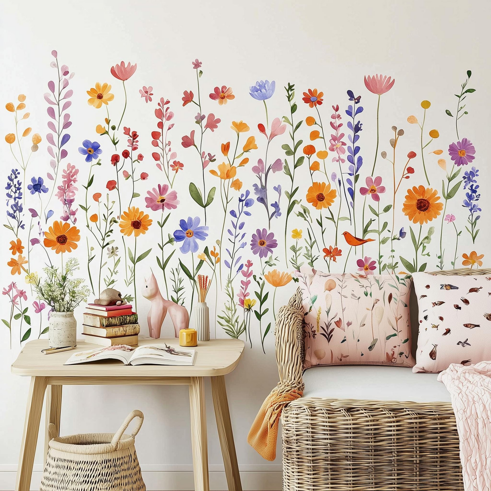 Colorful Wildflower Wall Decals – Peel and Stick Floral Vinyl Stickers for Boho Home Decor