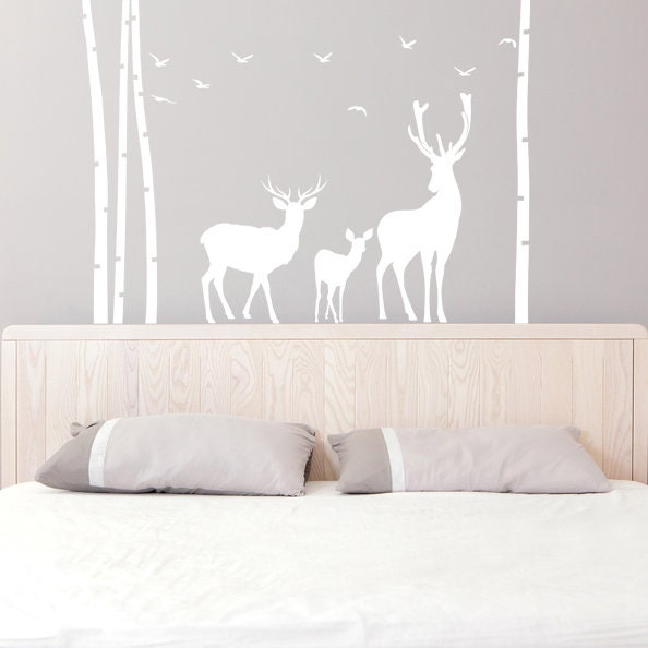 Deer Wildlife Wall Decal – Birch Tree Forest Moose Vinyl Wall Sticker for Nursery & Kids Room Decor