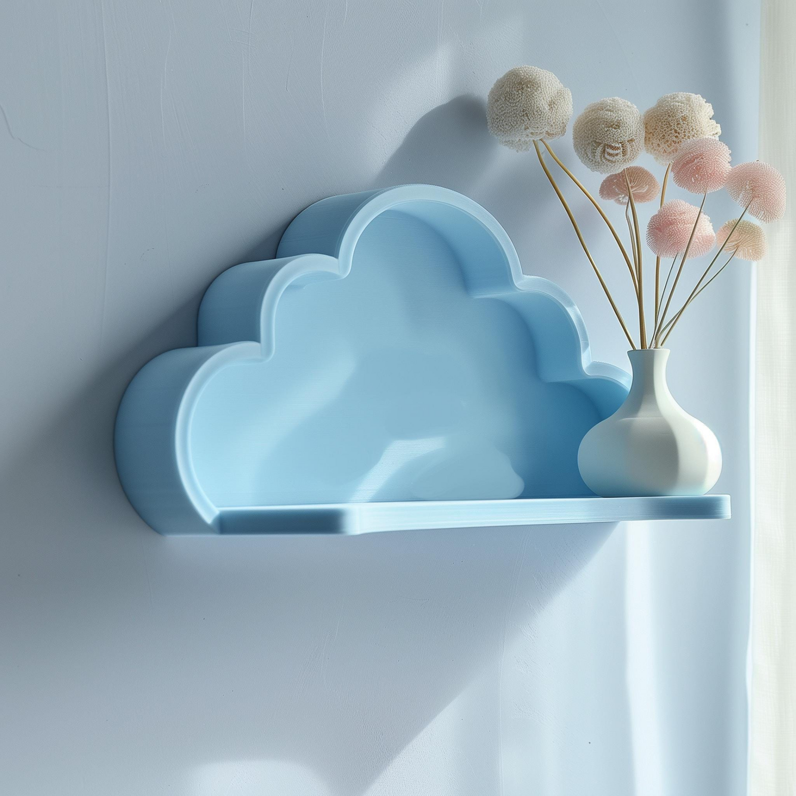 3D Printed Cloud Wall Shelf | Modern Minimalist Floating Shelf Design | Unique Whimsical Home Decor | Contemporary Kids Room Wall Accent