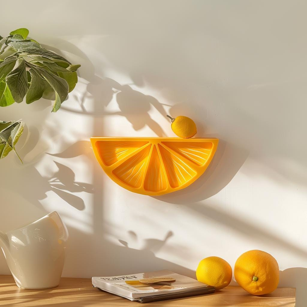 3D Printed Citrus Slice Wall Shelf – Playful Modern Floating Shelf for Small Decor