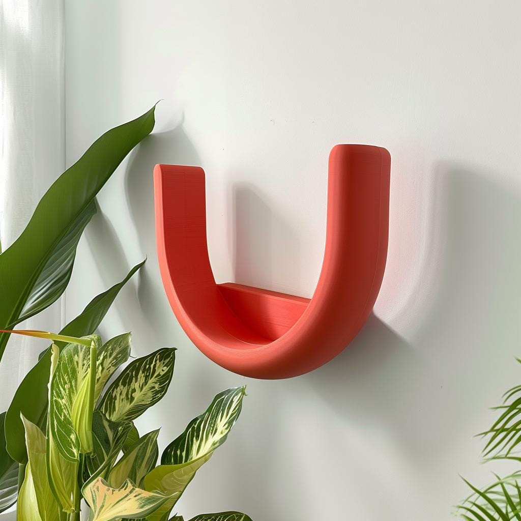 3D Printed U-Shaped Wall Shelf – Modern Geometric Floating Shelf for Small Decor