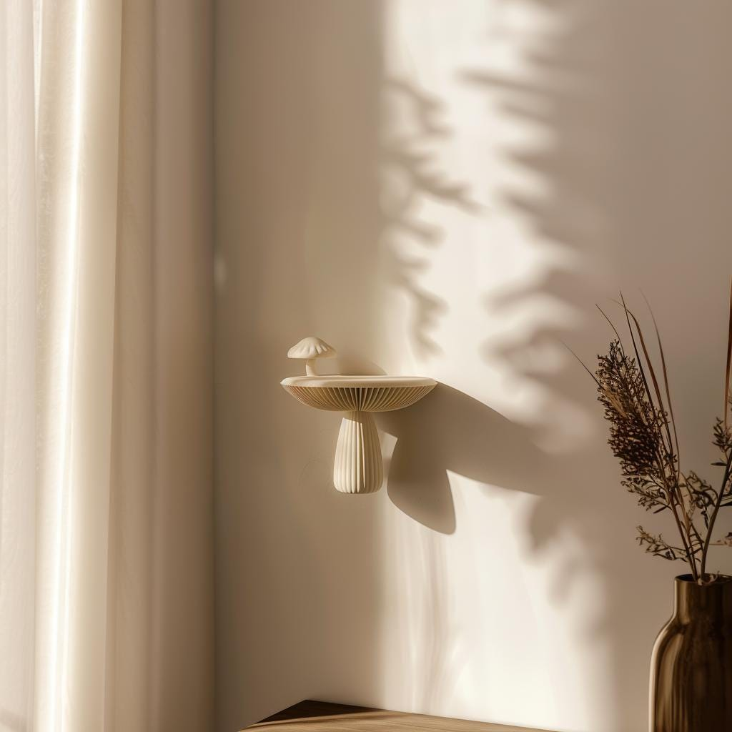 3D Printed Mushroom Wall Shelf – Sculptural Floating Decor